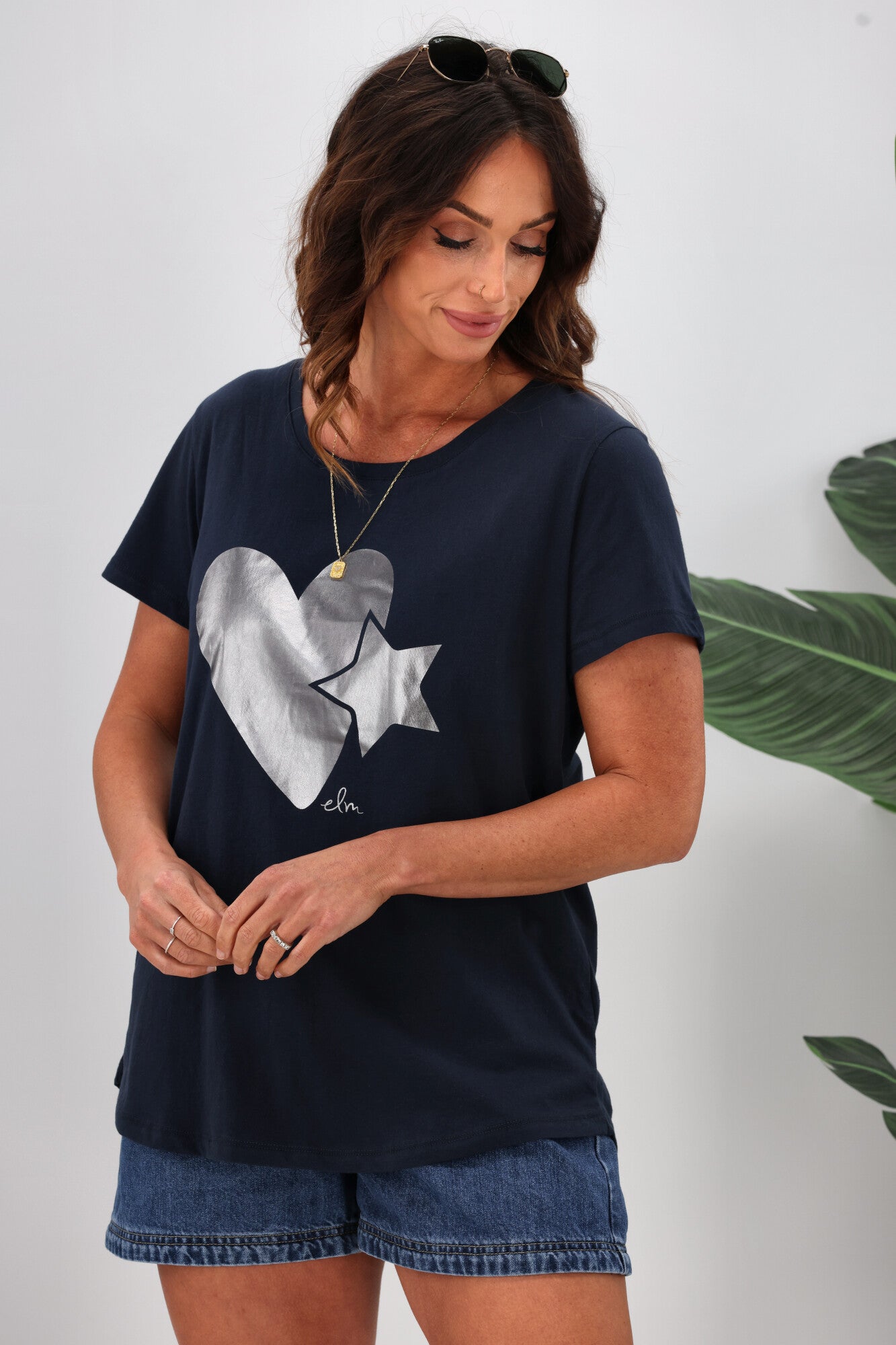 Elm Cosmic Love Graphic T-Shirt for Women - Soft Navy Blue Cotton Tee - Casual & Streetwear Style - Perfect for Everyday Wear, Dates & Outings