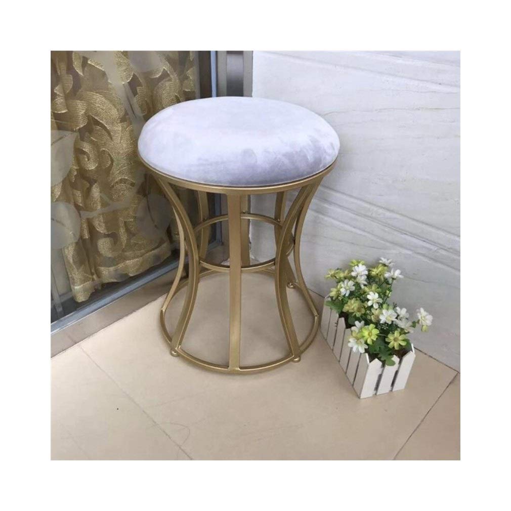 YANQING Velvet Vanity Stool with Metal Base - Light Pink Makeup Chair, Dressing Table Stool, Round Footstool for Bedroom & Beauty Room | Elegant Seating for Makeup, Hair Styling & Relaxation