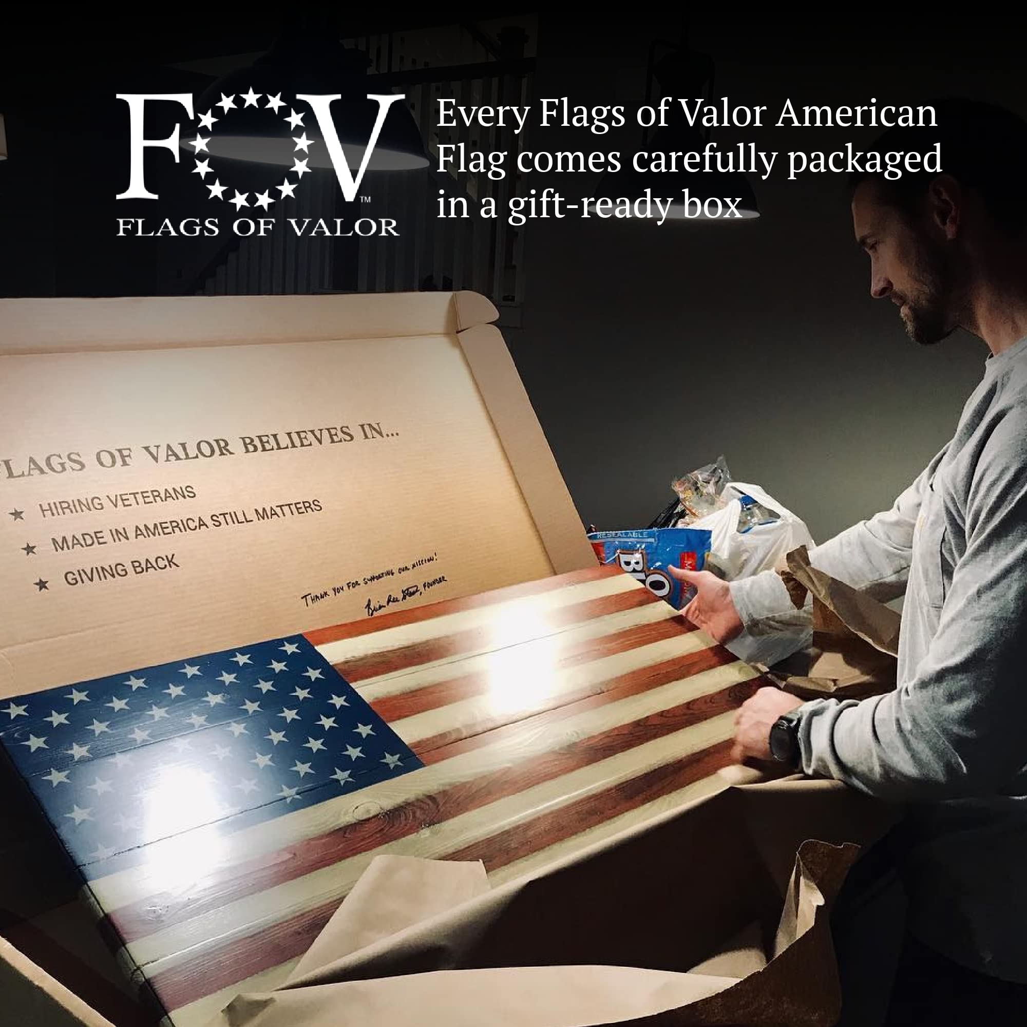 Flags of Valor Liberty Series Wooden American Flag - Handcrafted Patriotic Wall Art, US Flag Decor Made in USA by Veterans | Perfect for Man Cave, Office, or Home Decor - Ready to Hang (10