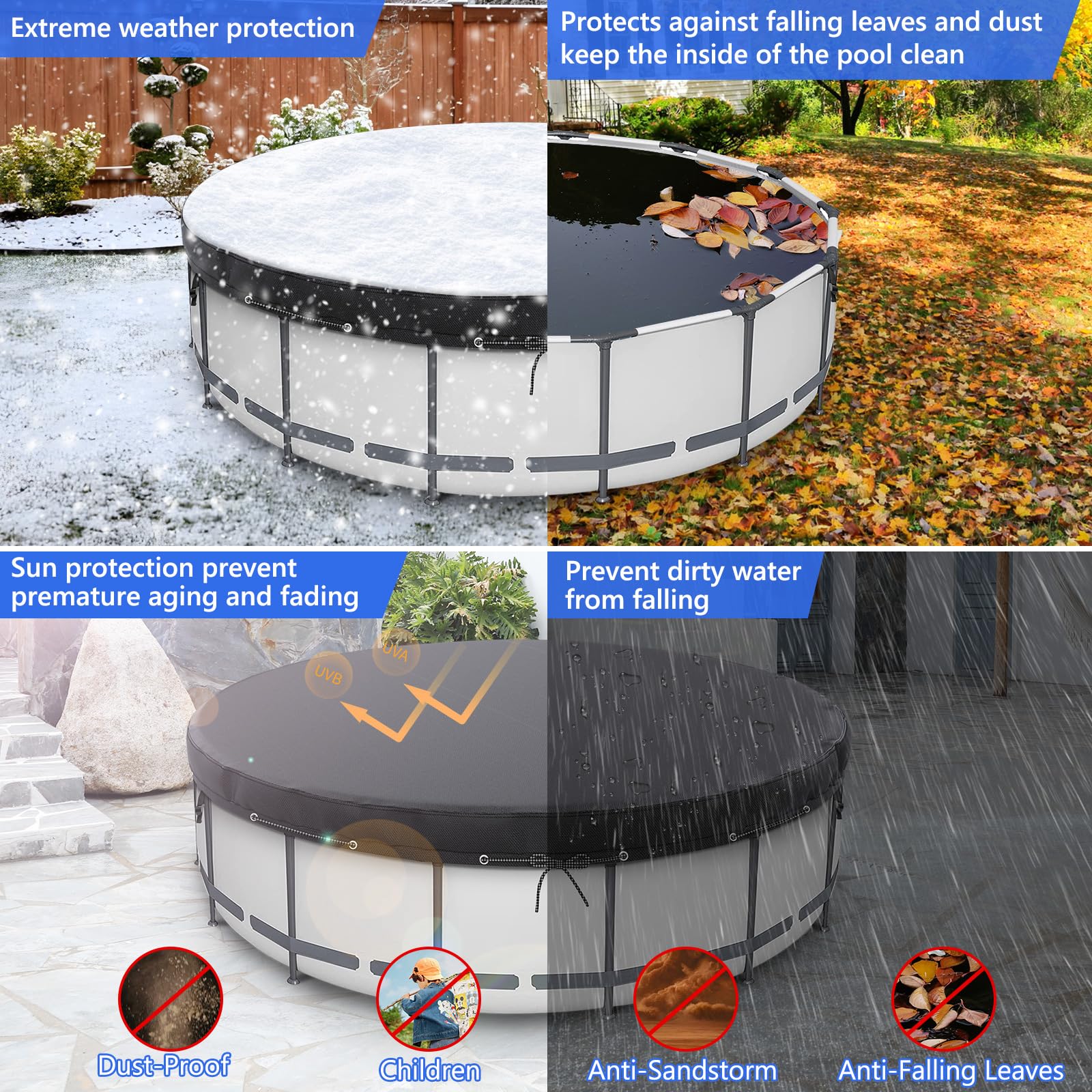 18Ft Round Pool Cover for Above Ground Swimming Pools - Heavy Duty Waterproof & Windproof with Ground Nails & Ropes - Dustproof Winter Protection - Perfect for Seasonal Pool Maintenance and Winterization (Black)