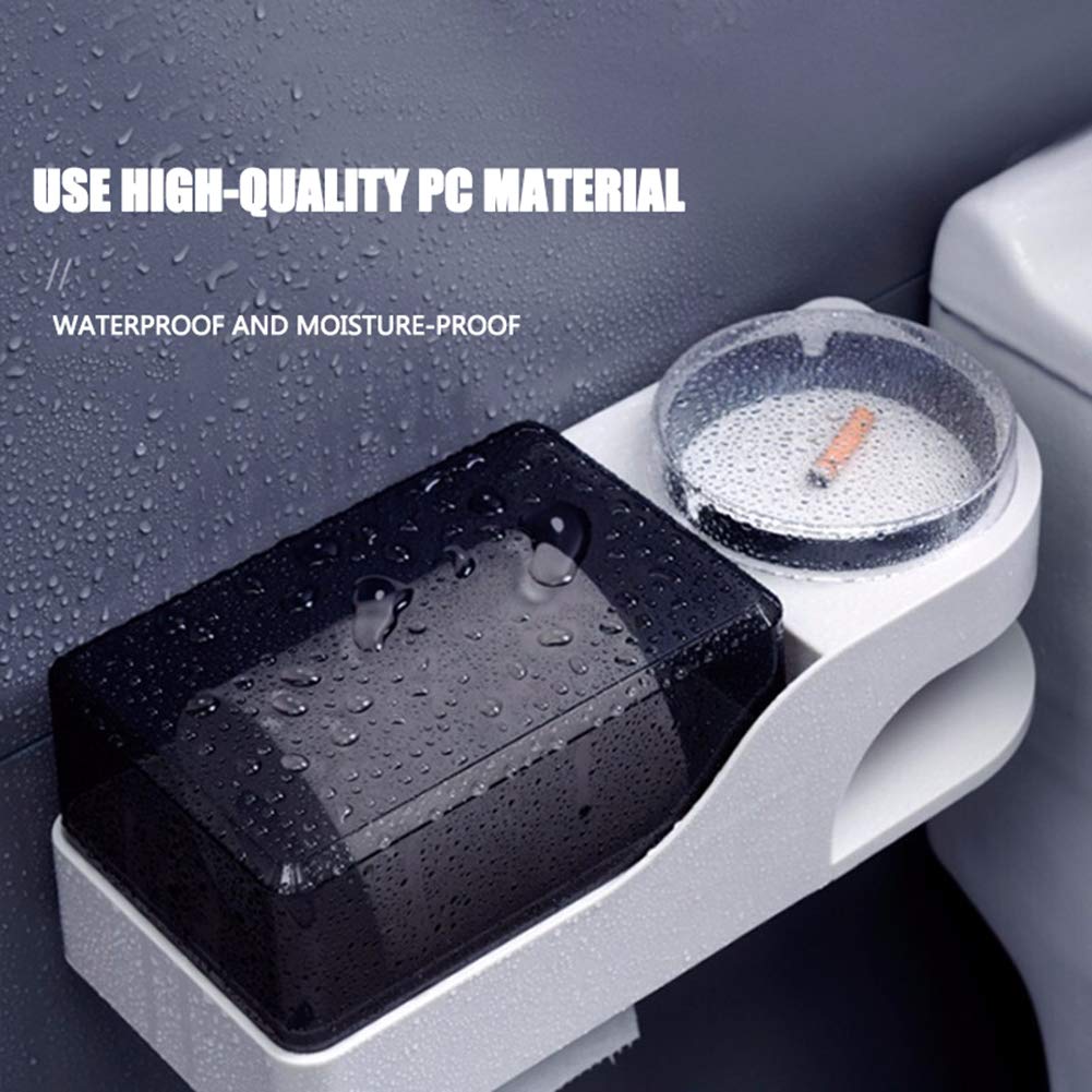 Waterproof Wall-Mounted Bathroom Shelves with Toilet Paper Holder & Ashtray - Space-Saving Tissue Roll Dispenser & Organizer Shelf for Small Bathrooms, Powder Rooms & RVs