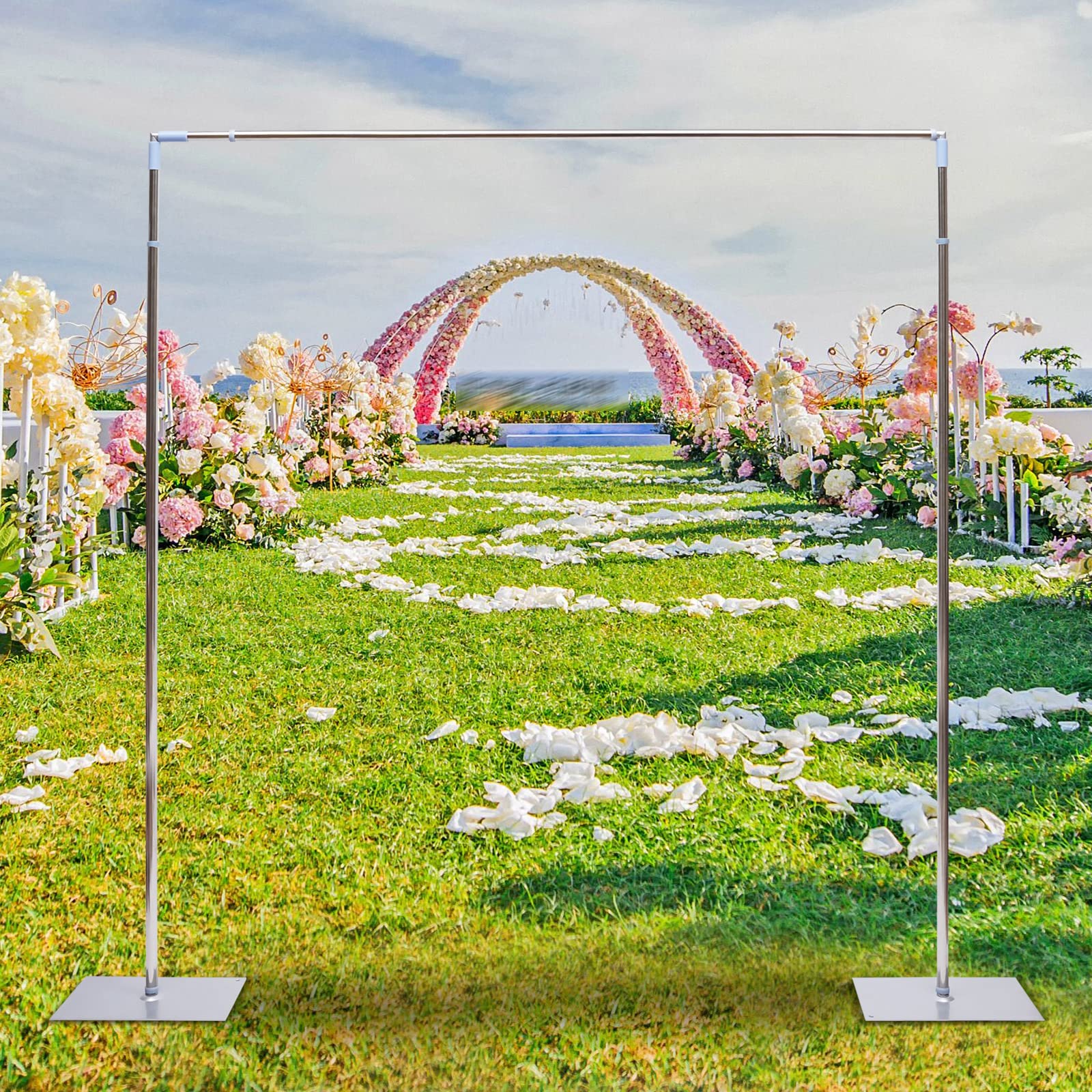 10x10 ft Wedding Backdrop Stand - Square Wedding Arch Stand with Telescopic Pipe Kit & Weighted Steel Base - Curtain Frame for Wedding Decorations, Parties, Birthdays - Perfect for Indoor/Outdoor Ceremonies, Photo Booths, and Event Decor