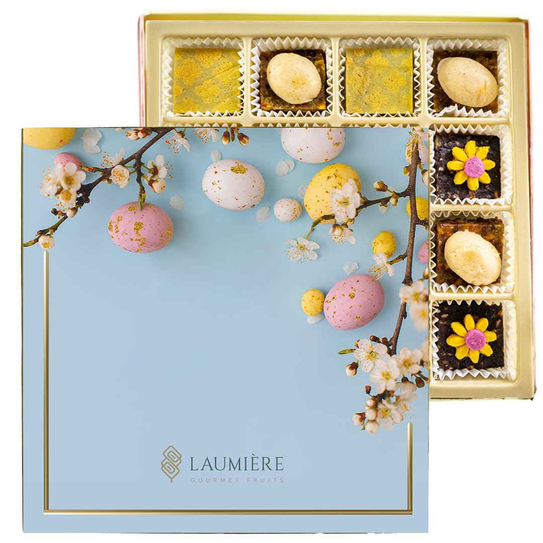 Laumiere Gourmet Dried Fruits and Nuts Gift Basket - 16 Piece Spring Easter Collection - Healthy No Sugar Added Gluten Free Vegetarian Snack Box - Perfect for Holiday Gifting, Office Treats & Healthy Lifestyle