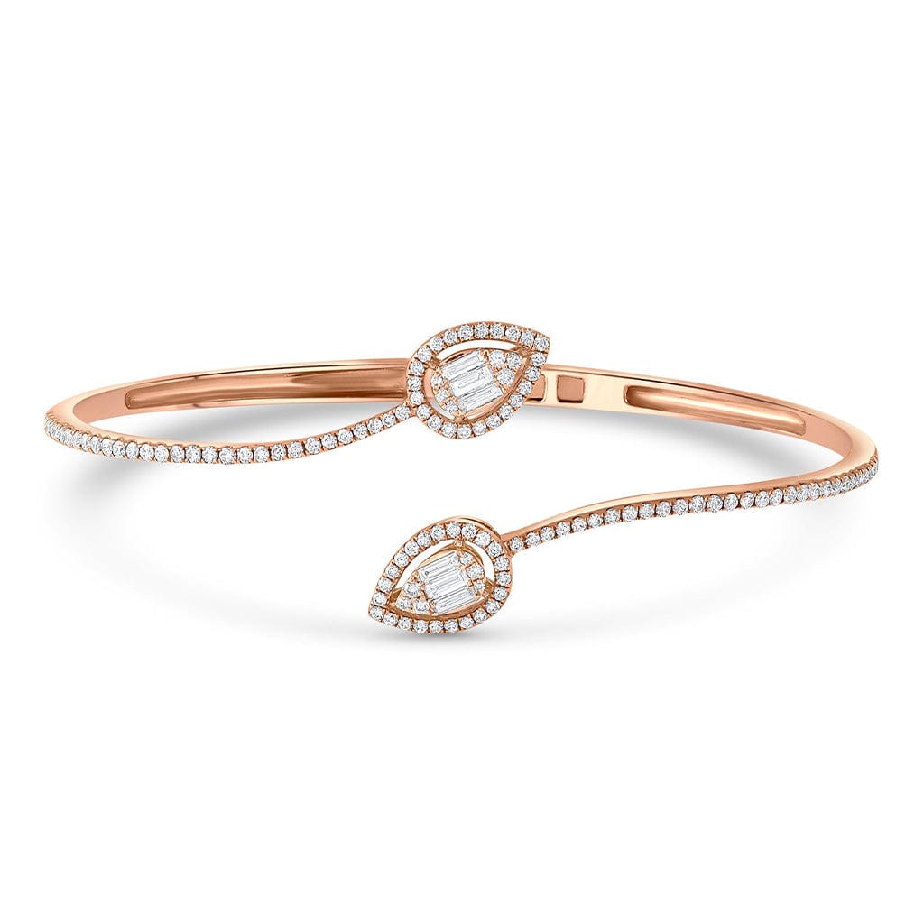 18K Rose Gold Diamond Crossover Bangle Bracelet for Women - Elegant Stackable Jewelry for Weddings, Anniversaries & Special Occasions
