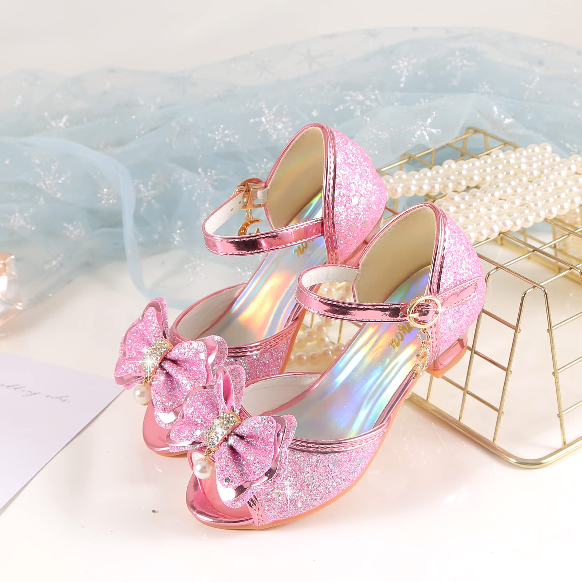 Sparkly Girls Mary Jane Shoes for Weddings & Parties - Princess Flower Strap Dress Shoes for Special Occasions | Perfect for Flower Girls, Pageants & Formal Events