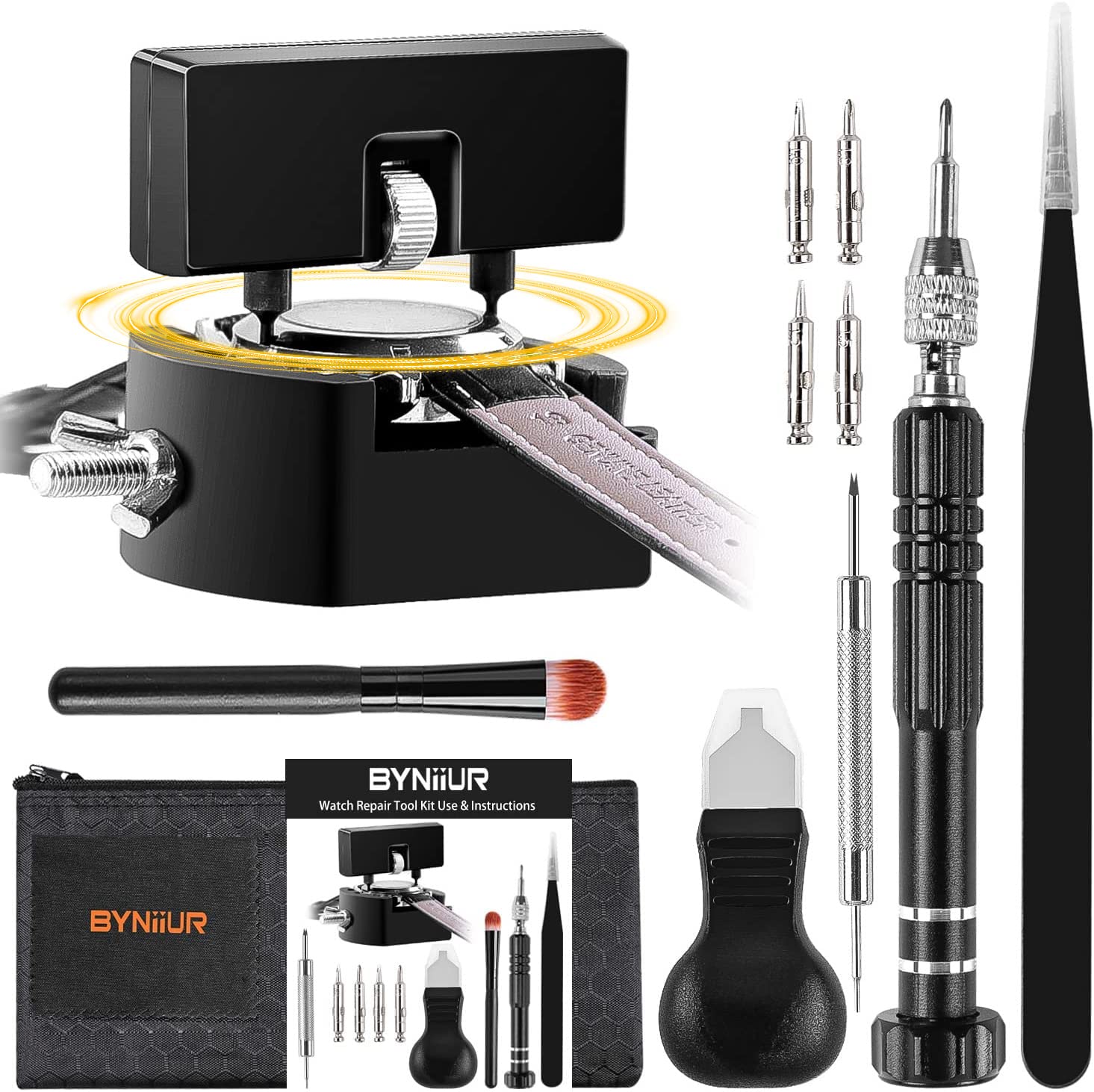 BYNIIUR Professional Watch Battery Replacement Tool Kit - Watch Opener, Wrench & Back Remover for Watch Repair - Complete Watch Battery Changing Kit with Case Opener Tools (Ideal for DIY Watch Repair & Maintenance at Home)