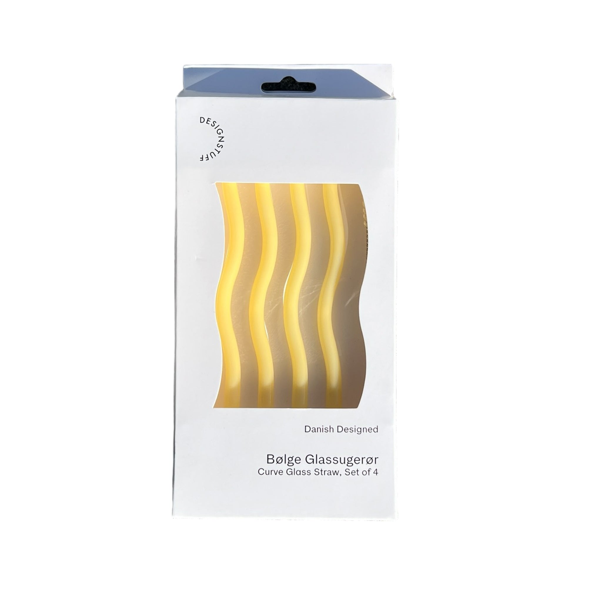 DESIGNSTUFF Curve Glass Straw Set of 4 - Reusable, BPA-Free Lemon Design Drinking Straws for Smoothies, Iced Coffee & Cocktails - Eco-Friendly Alternative to Plastic Straws