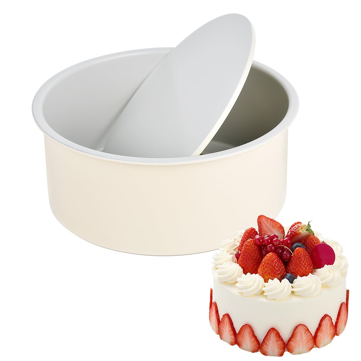 Guowall 6 Inch Nonstick Round Cake Pan with Removable Bottom - Perfect for Layer Cakes, Cheesecakes, Baking - Cream Color | Ideal for Home Baking, Birthday Cakes, and Dessert Making