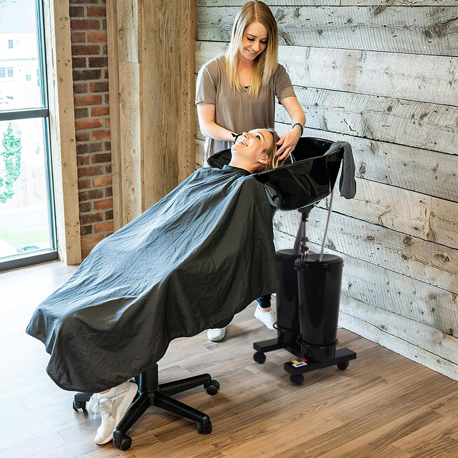 Rechargeable Portable Shampoo Bowl with Electric Pump & Sprayer - 2-Tank Rolling Hair Washing Sink for Salon Water Storage & Drainage | Perfect for Mobile Hair Stylists & Home Hair Care