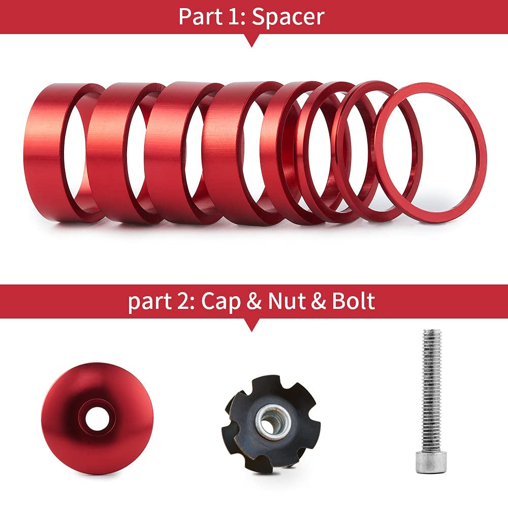 Carbon Fiber Bicycle Headset Spacer 1-1/8 inch 28.6mm with Stem Top Cap, Star Nut & Titanium Bolt - Lightweight MTB/Road Bike Upgrade for Smooth Steering & Performance Cycling