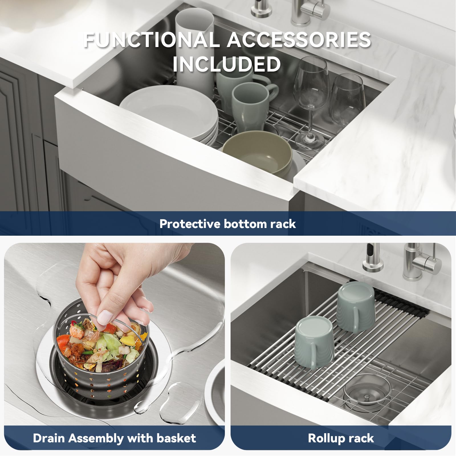 Lordear 27 Inch Stainless Steel Farmhouse Kitchen Sink - 16 Gauge Apron Front Single Bowl with Ledge Workstation | Perfect for Rustic & Modern Kitchens, Heavy-Duty Cooking & Entertaining