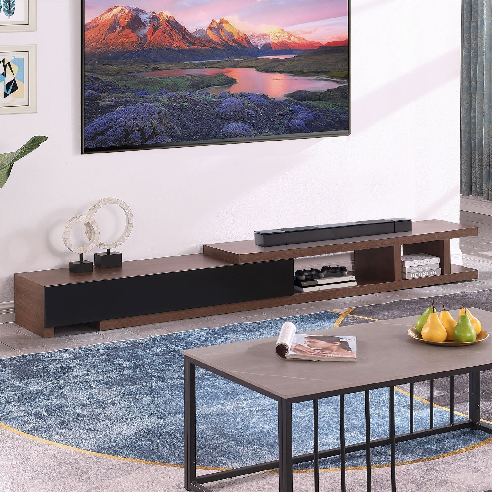 Criterion Dark Oak Extendable TV Stand 279cm - Modern Entertainment Center for Living Room, Home Theater & Media Storage