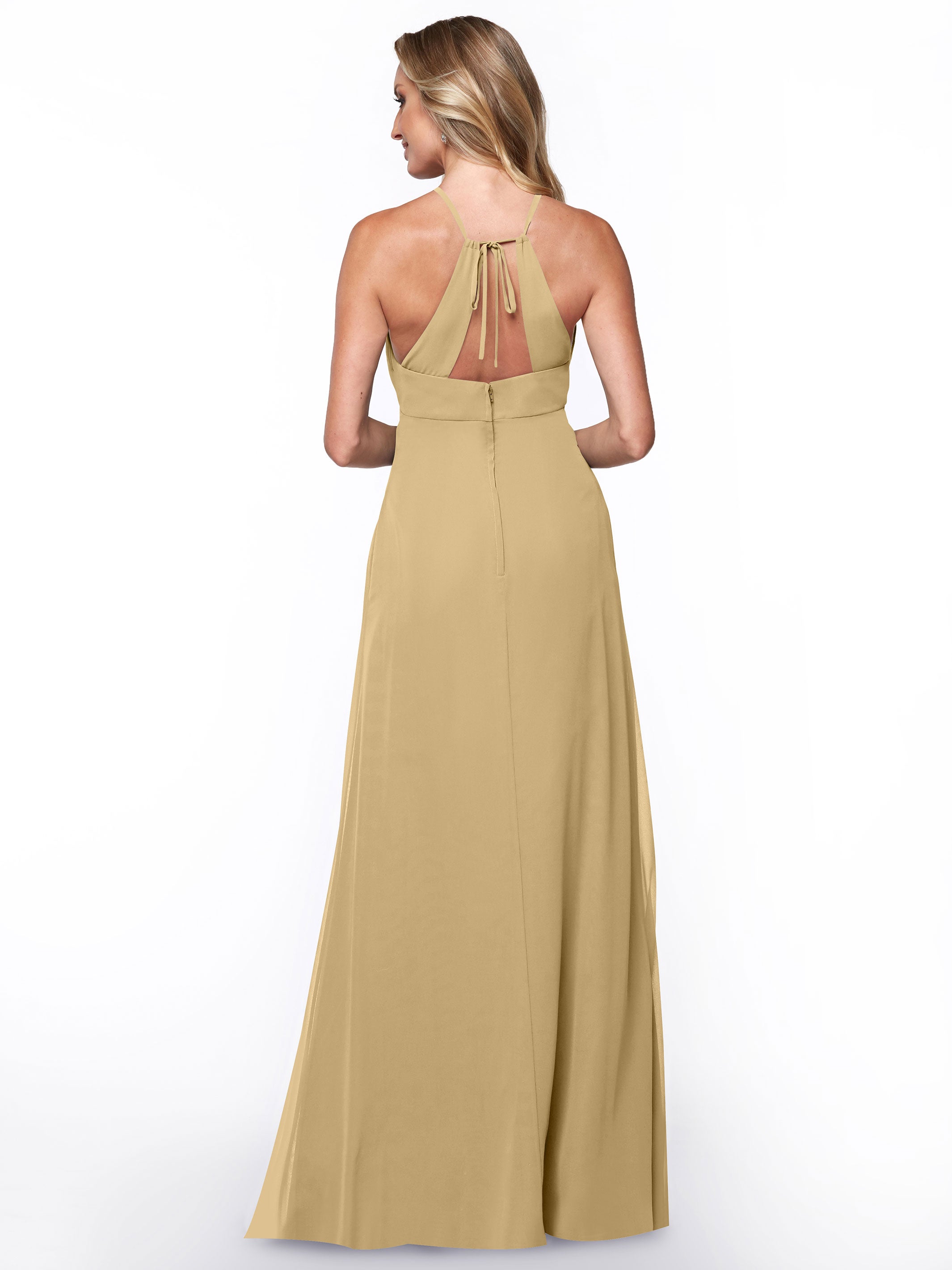 Elegant A-Line Chiffon Bridesmaid Dress with Keyhole Halter Neckline - Perfect for Weddings, Formal Events & Special Occasions