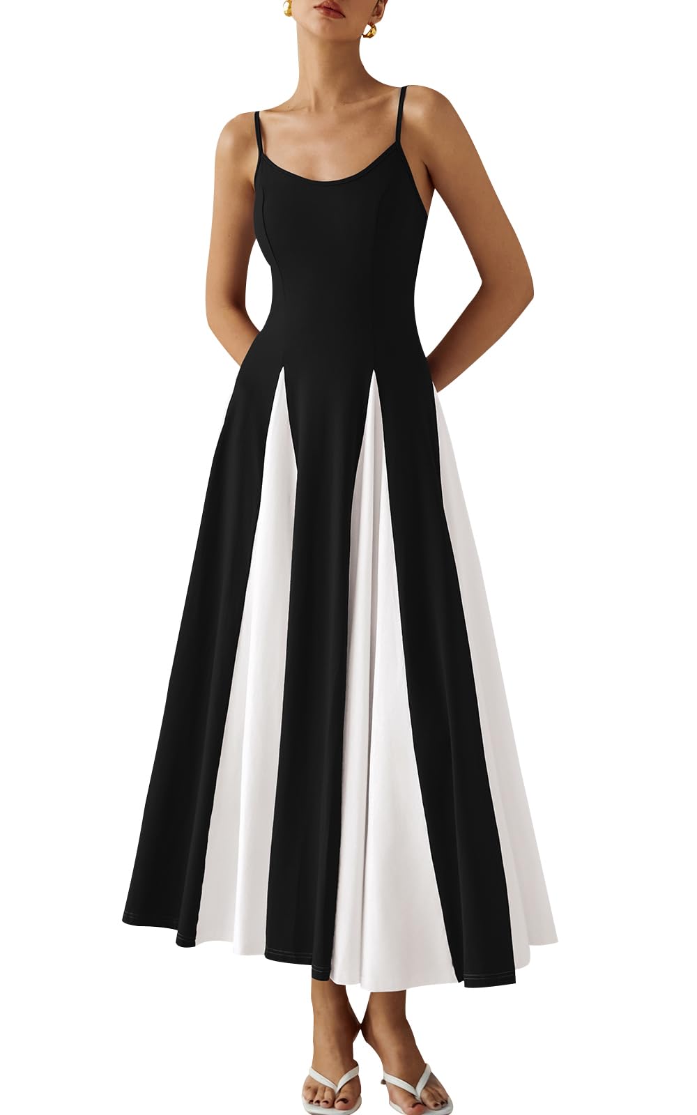 PRETTYGARDEN Women's 2025 Trendy Spaghetti Strap Color Block Sleeveless Maxi Dress - Flowy Spring & Prom Dresses for Casual Outings, Beach Vacations & Special Occasions