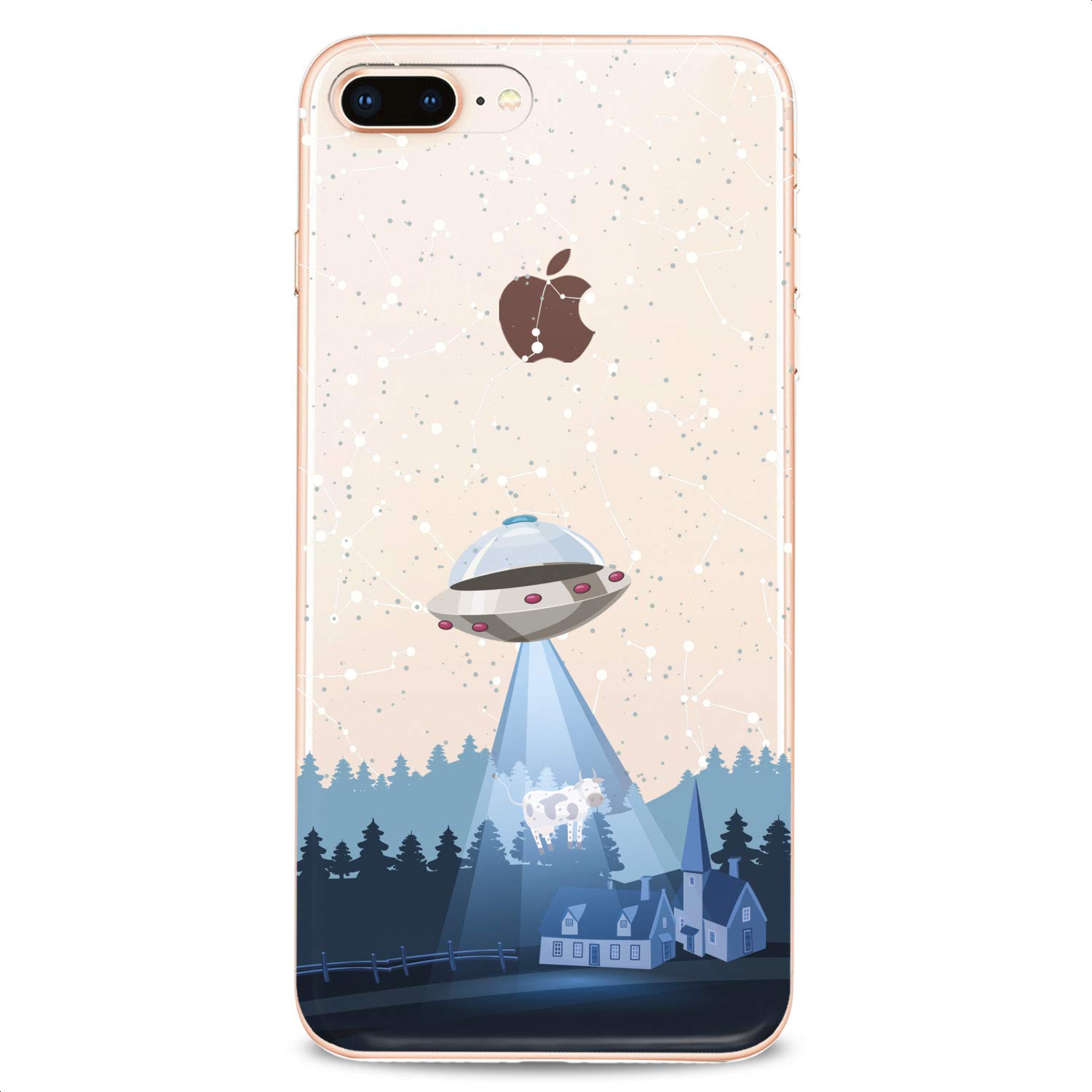 Premium TPU Phone Case for iPhone 16/15/14/13/12/11 Pro Max/Plus/Mini/XS/XR/X/8/7/6/5/SE - Slim Clear Flexible Silicone Cover with Cute Alien Spaceship UFO Stars Design - Perfect for Everyday Use, School, Work & Space-Themed Parties