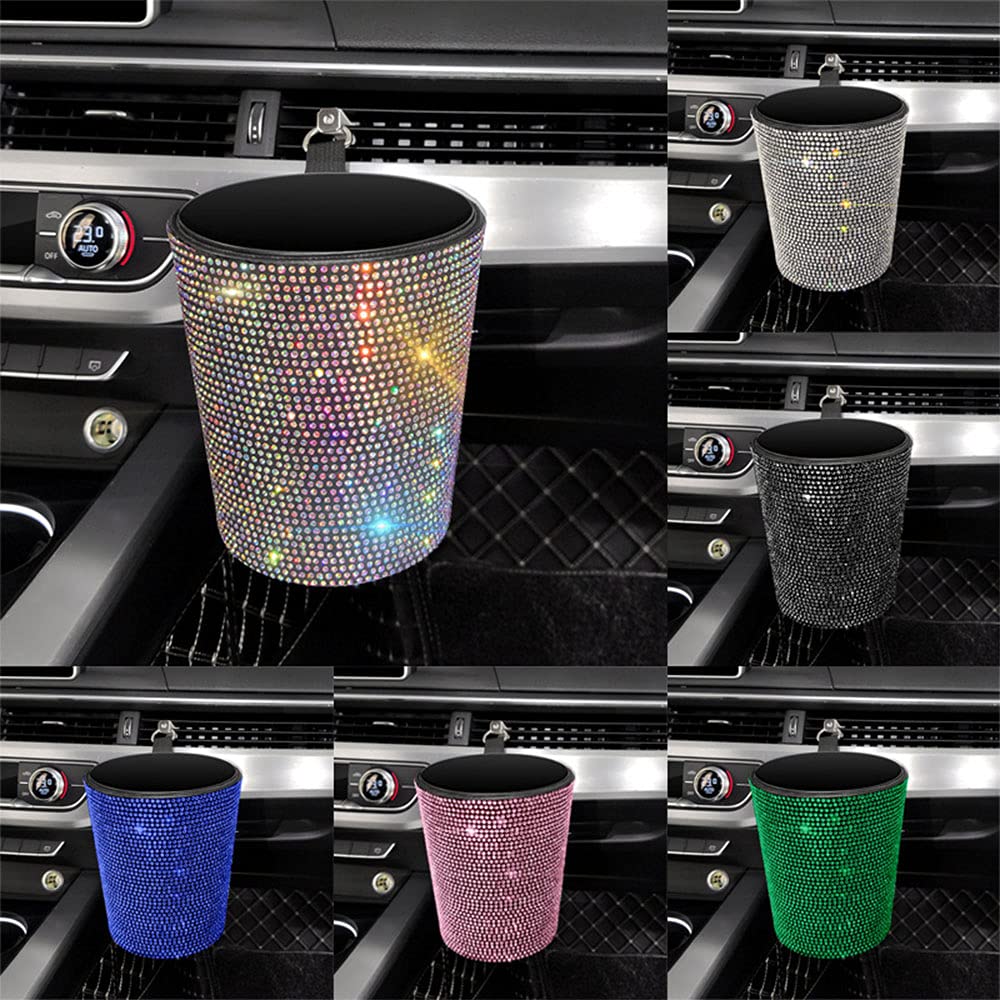 Sparkling Diamond Car Trash Can - Glitter Hanging Garbage Bin with Lid, Multifunctional Organizer Storage Box for Vehicles (Red) - Perfect for Road Trips, Commuting & Keeping Your Car Clean