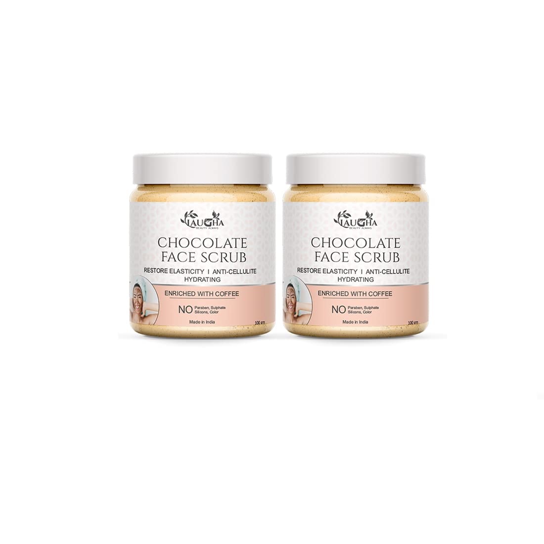 Laugha Chocolate Facial Scrub with Vitamin E & SPF - 100g Deep Cleansing Exfoliator (Pack of 2, Total 200g) for Glowing Skin | Perfect for Daily Skincare Routine & Sun Protection