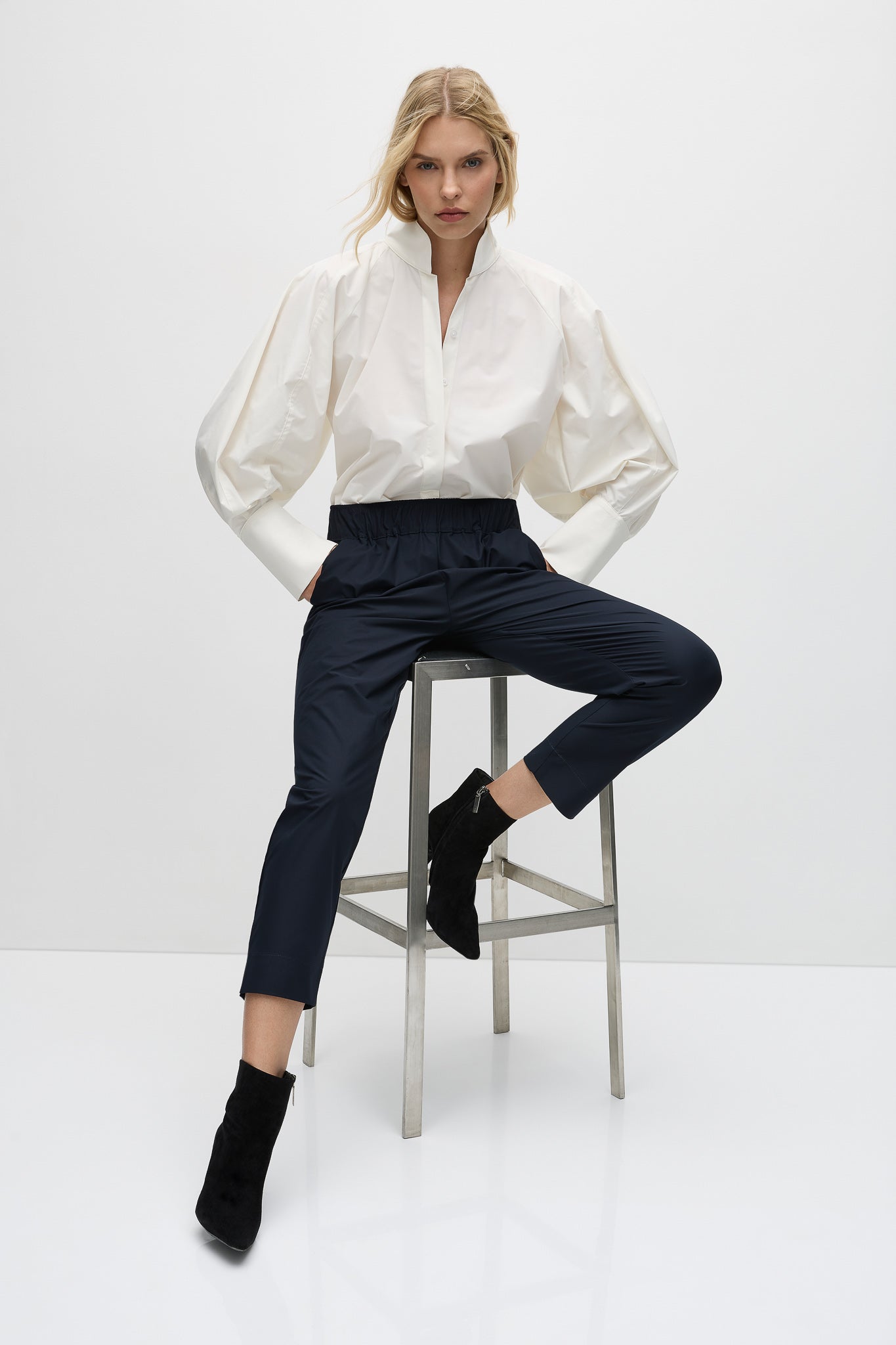 Mela Purdie Balloon Blouse Powder Weave - Elegant Women's Puff Sleeve Blouse for Office, Party & Special Occasions