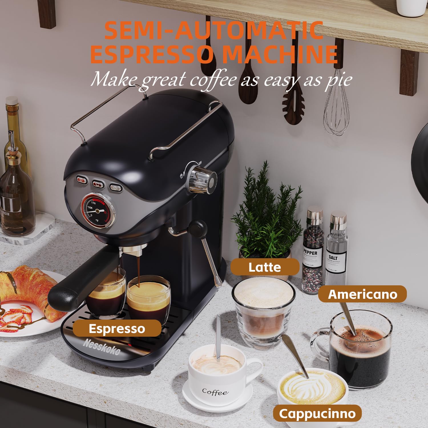 20 Bar Semi-Automatic Espresso Machine - Compact Home Coffee Maker with Stainless Steel Milk Frother for Latte, Cappuccino & Black Coffee | Perfect for Small Kitchens, Offices & Coffee Enthusiasts