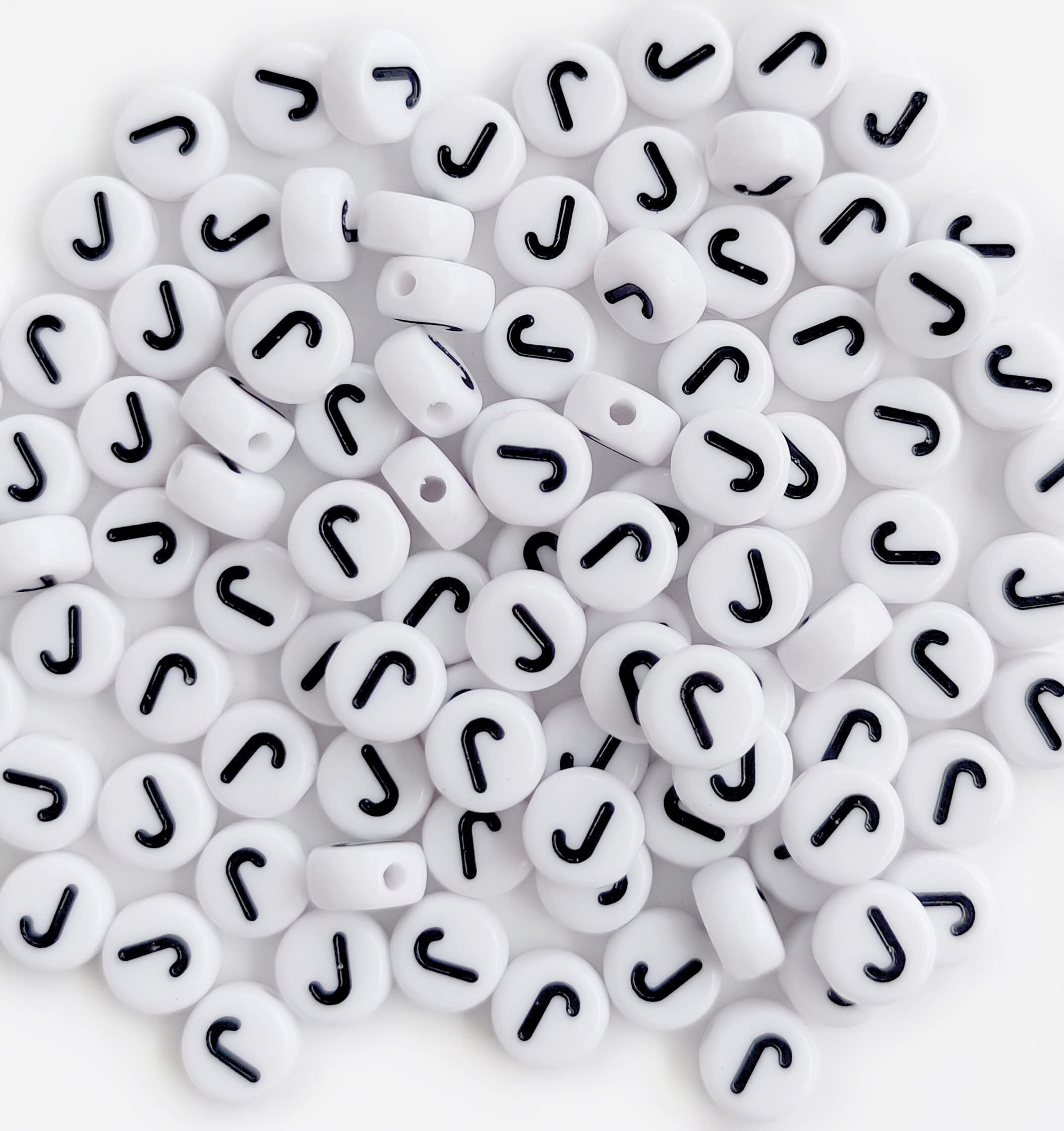 100PCS White Round Acrylic Alphabet Beads Letter J - 4X7mm DIY Jewelry Making Supplies for Bracelets, Necklaces, Keychains - Perfect for Crafts, Gifts & Personalized Accessories