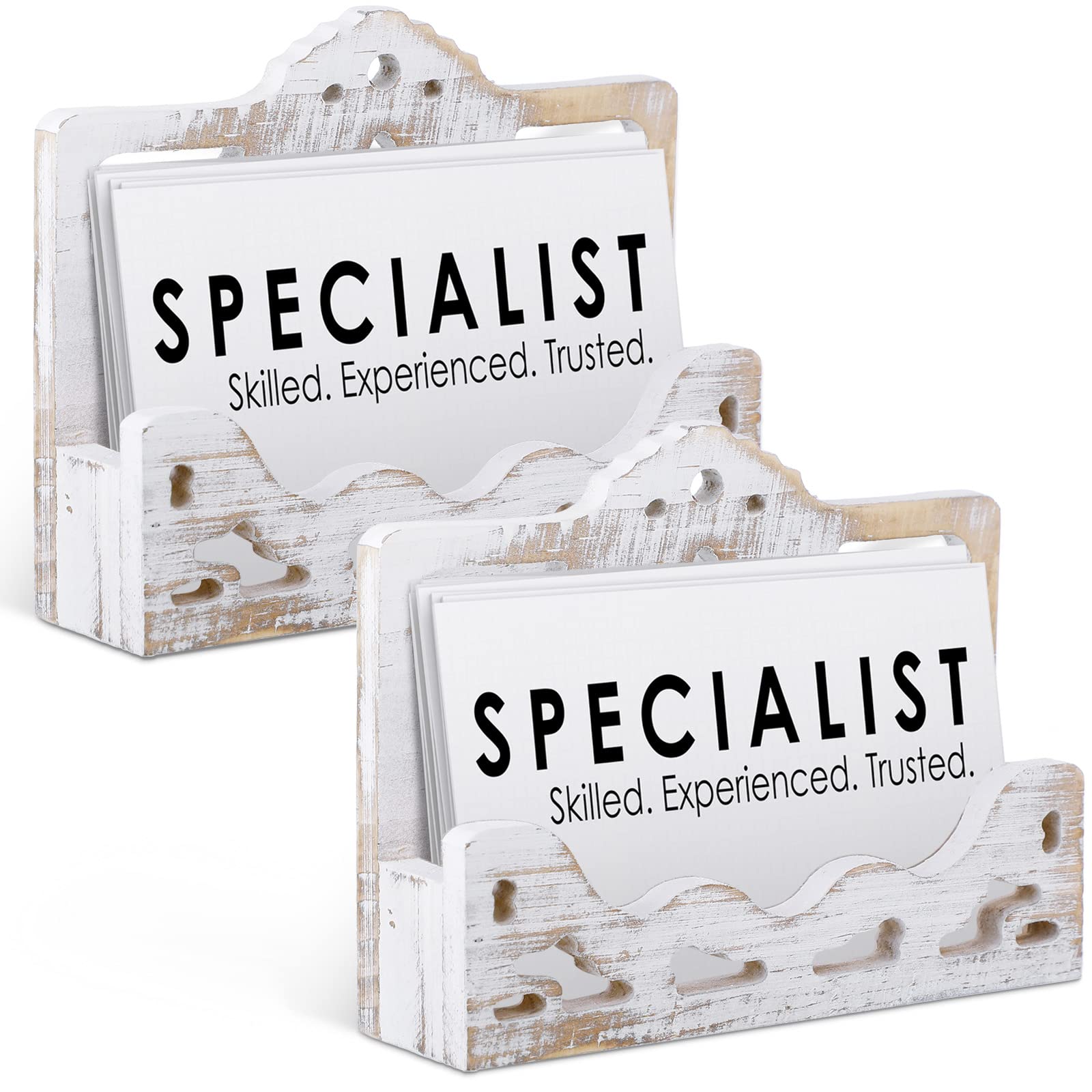 Vintage Wooden Business Card Holder Display - Farmhouse Style Open Card Stand for Home Office, Reception & Trade Shows (2-Pack) - Perfect for Organizing Business Cards on Desks, Counters & Retail Displays