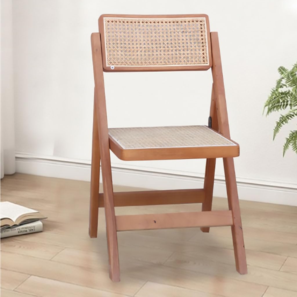 Ergonomic Rattan Wooden Folding Chair - Portable Stackable Dining Chair with Rotatable Backrest for Home, Garden & Outdoor Use | Perfect for Patio Dining, Camping & Small Space Living