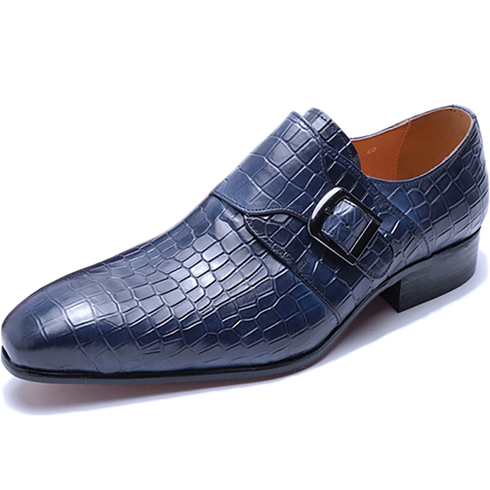 Premium Men's Oxford Dress Shoes - Genuine Leather, Non-Slip Sole, Buckle Slip-On Design for Wedding & Office | Monk Strap Style in Blue (Size 40) - Perfect for Formal Events, Business Meetings & Professional Occasions