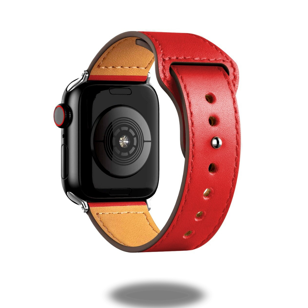 Premium Genuine Leather Band for Apple Watch Series 9/8/7/6/SE - Adjustable Replacement Strap with Magnetic Clasp - Perfect for Workouts, Office & Everyday Wear