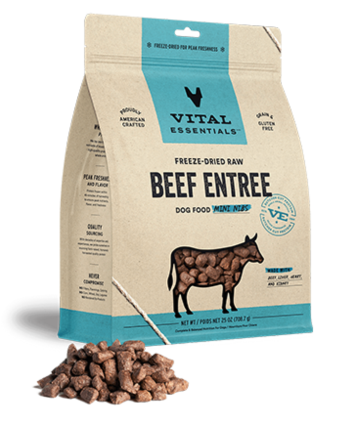 Vital Essentials Freeze-Dried Raw Beef Mini Nibs Grain-Free Dog Food - High Protein Natural Treats for Small & Medium Dogs - Perfect for Training, Rewards & On-the-Go Snacks