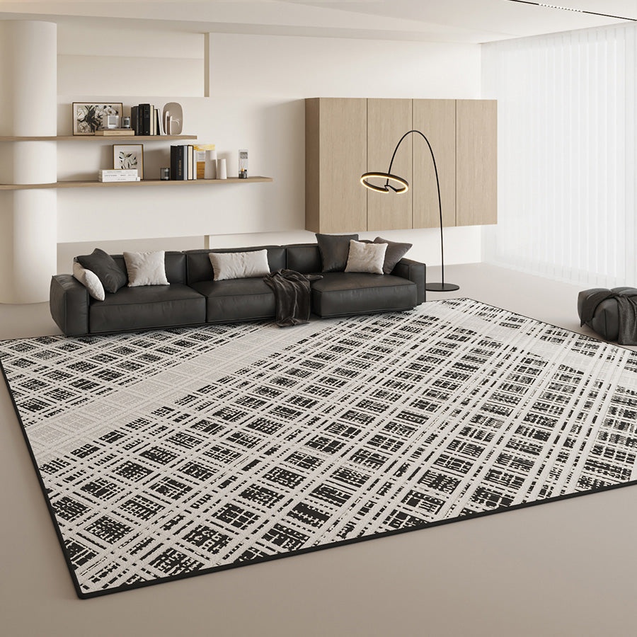 Black & White Mesh Diagonal Rug - Modern Sophisticated Non-Slip Area Rug for Living Room, Bedroom, Office - Stylish Home Decor & Floor Covering for Contemporary Spaces