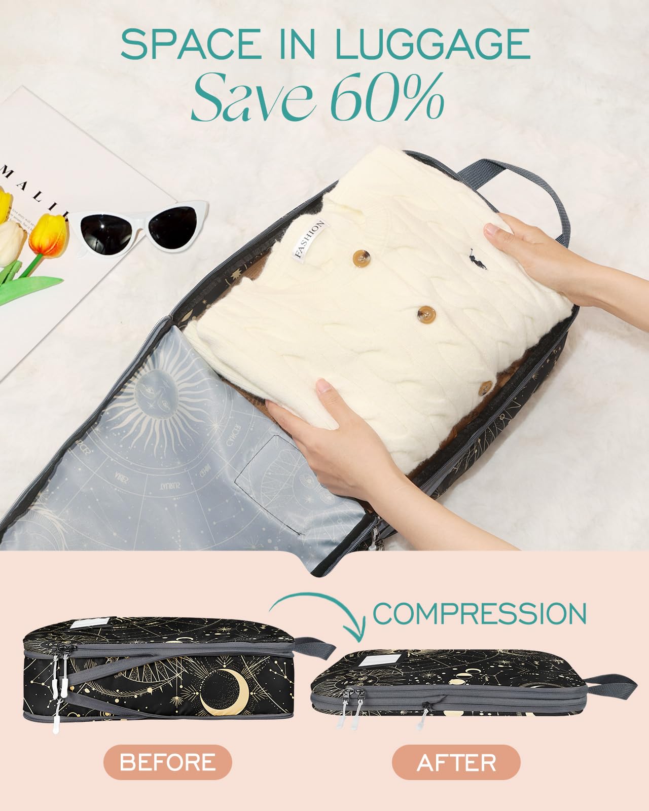 8-Piece Set Compression Packing Cubes for Travel - Waterproof Lightweight Luggage Organizer Bags for Suitcases, Expandable Travel Essentials for Women & Girls - Perfect for Vacation, Business Trips & Weekend Getaways