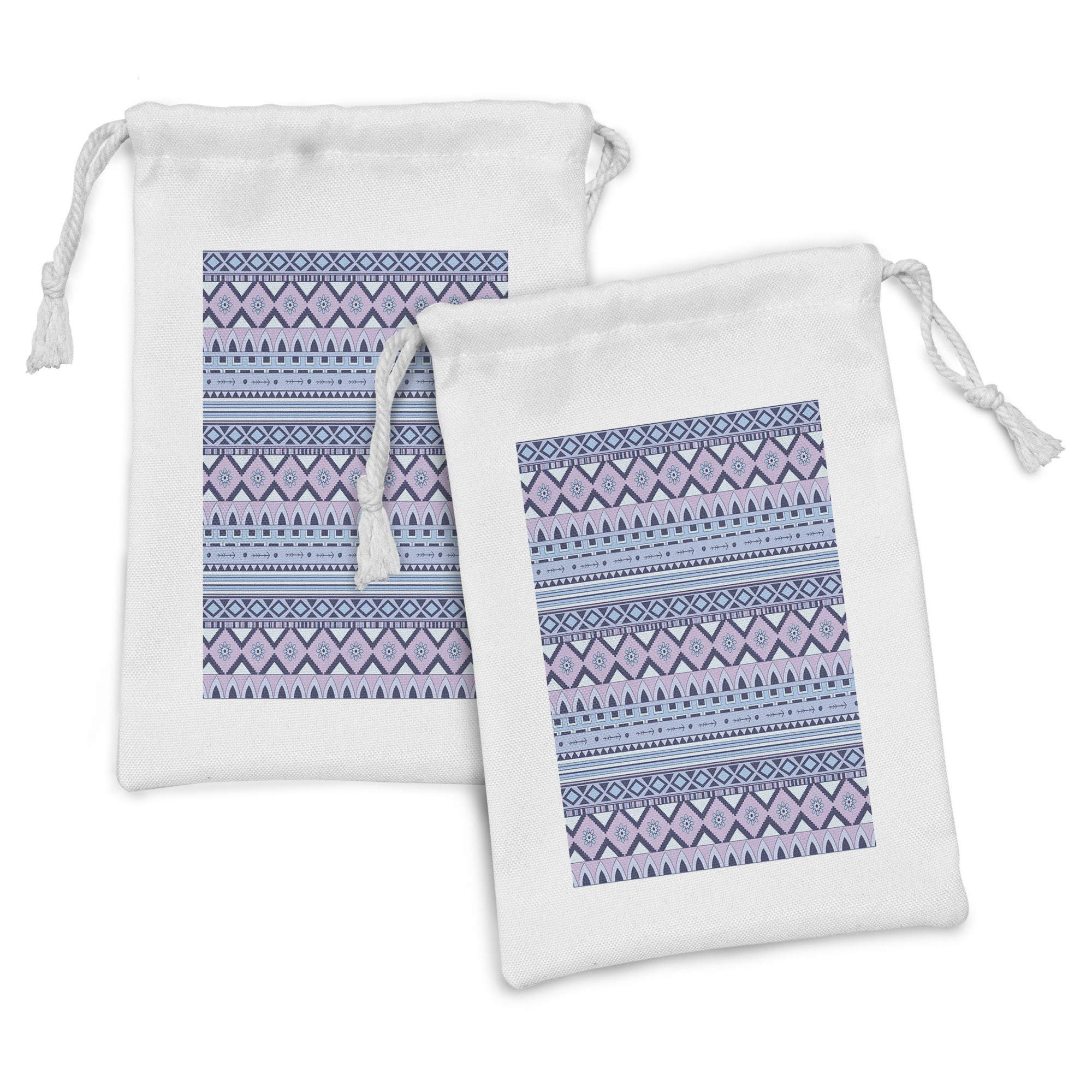Ambesonne Aztec Fabric Pouch Set of 2 - Colorful Geometric Print Drawstring Bags for Toiletries, Jewelry & Travel Accessories | 9