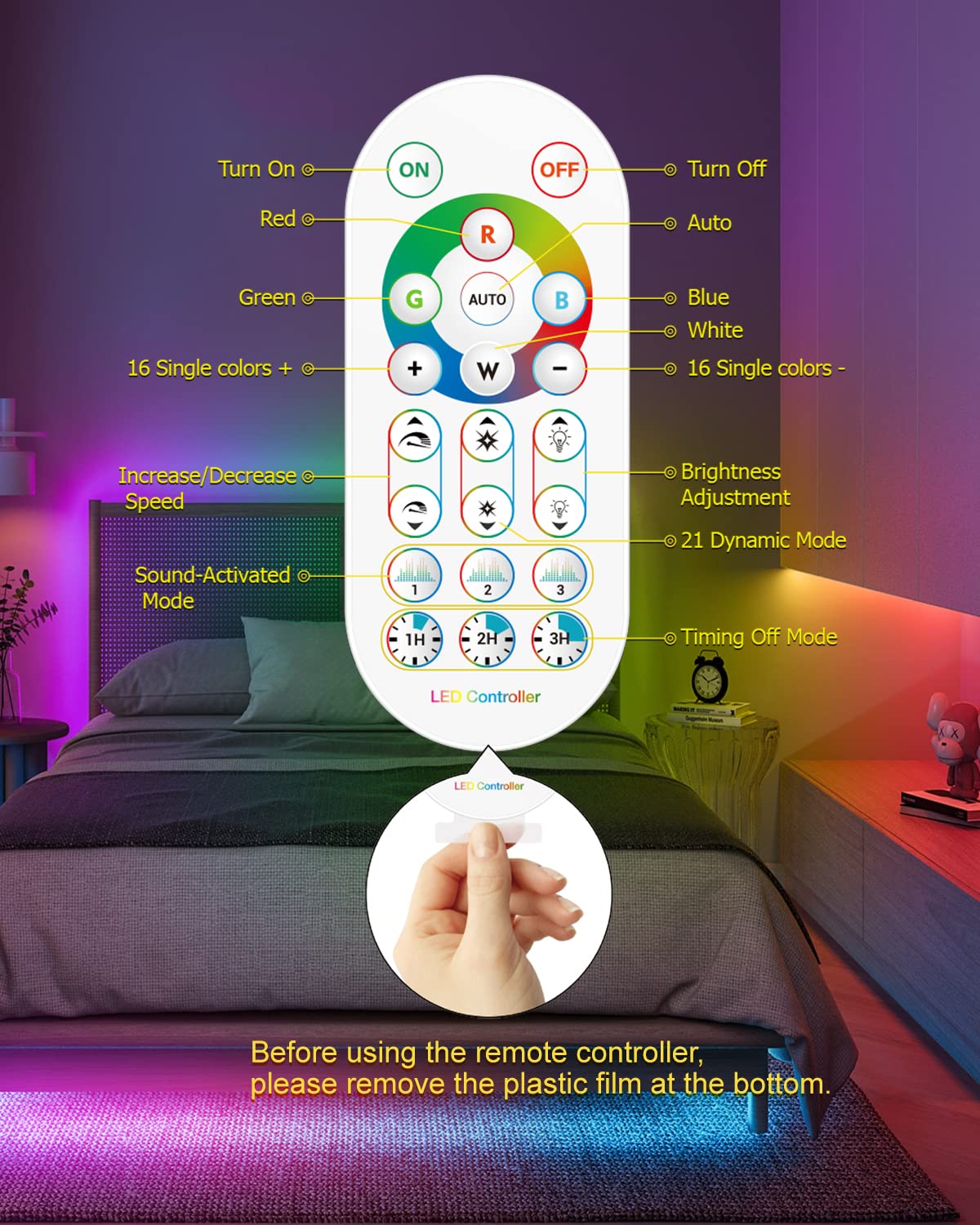 Daymeet 16.4FT RGB LED TV Backlight Strip - Smart Bluetooth App Control with Remote, USB Music Sync, Color Changing Lights for 45-85 Inch TVs - Perfect for Bedroom Ambient Lighting & Home Theater Setup