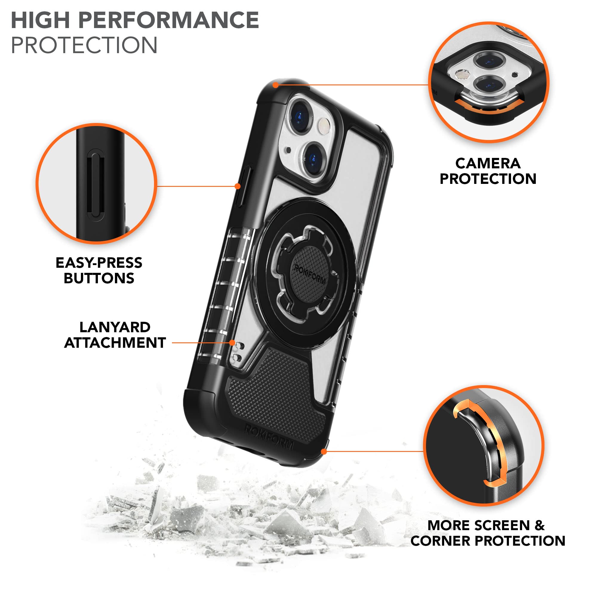 Rokform iPhone 13 Mini Crystal Clear Case with Motorcycle Phone Mount - Secure Bike Handlebar Holder for Riding, Commuting & Outdoor Adventures