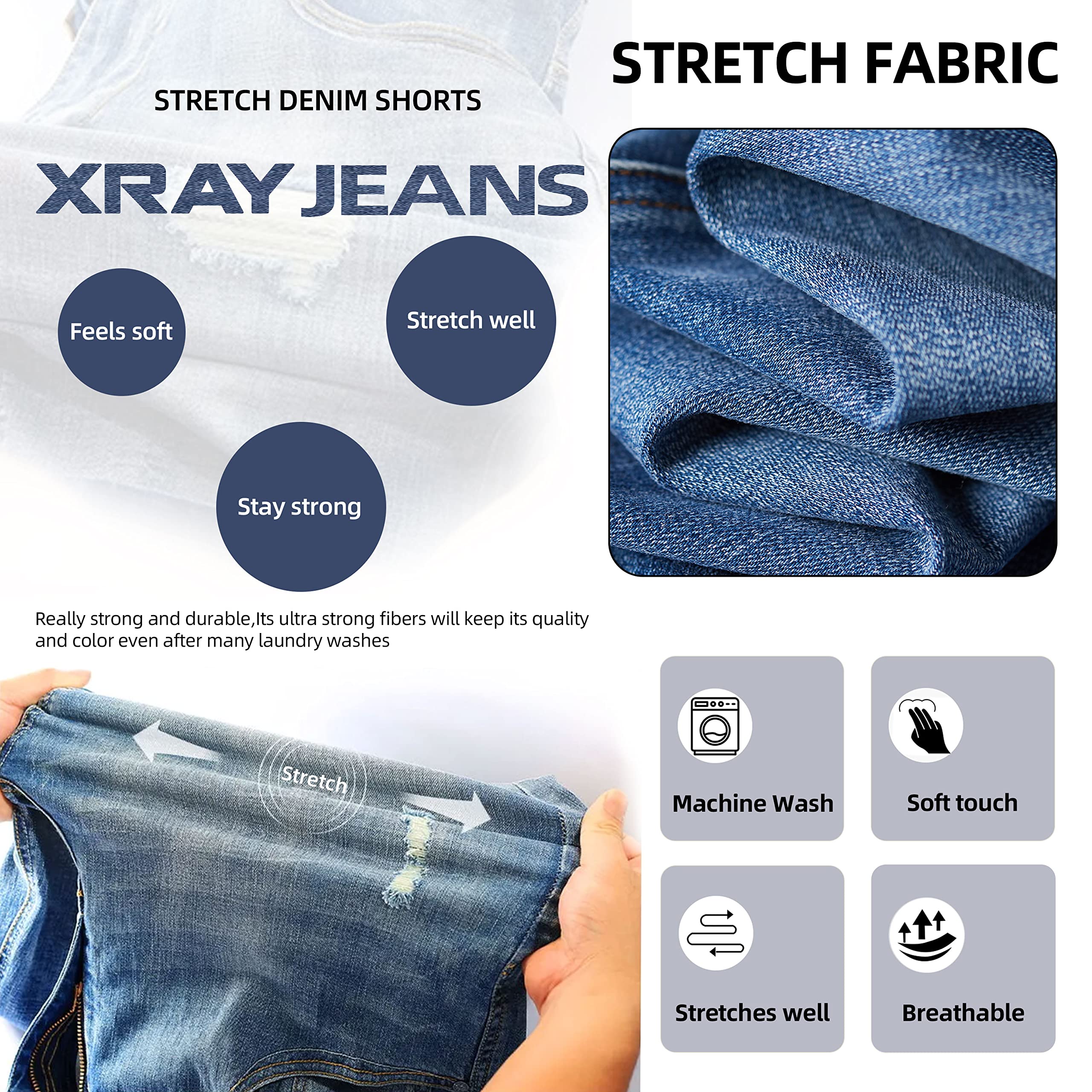 X RAY Baby Boys Toddler Shorts - Stretch Denim Elastic Waist Ripped Biker Moto Distressed Jeans for Kids | Perfect for Summer Playdates, Outdoor Adventures & Casual Wear