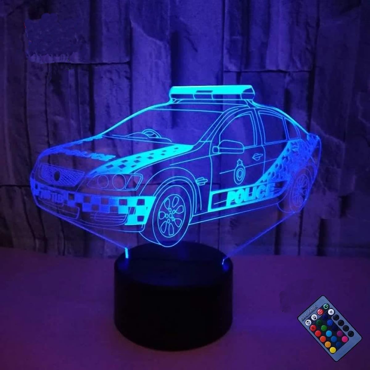 3D Police Car Night Light - 16 Color Changing LED Lamp with USB Power, Remote Control & Touch Switch | Optical Illusion Desk Decor for Kids Room, Bedroom & Office