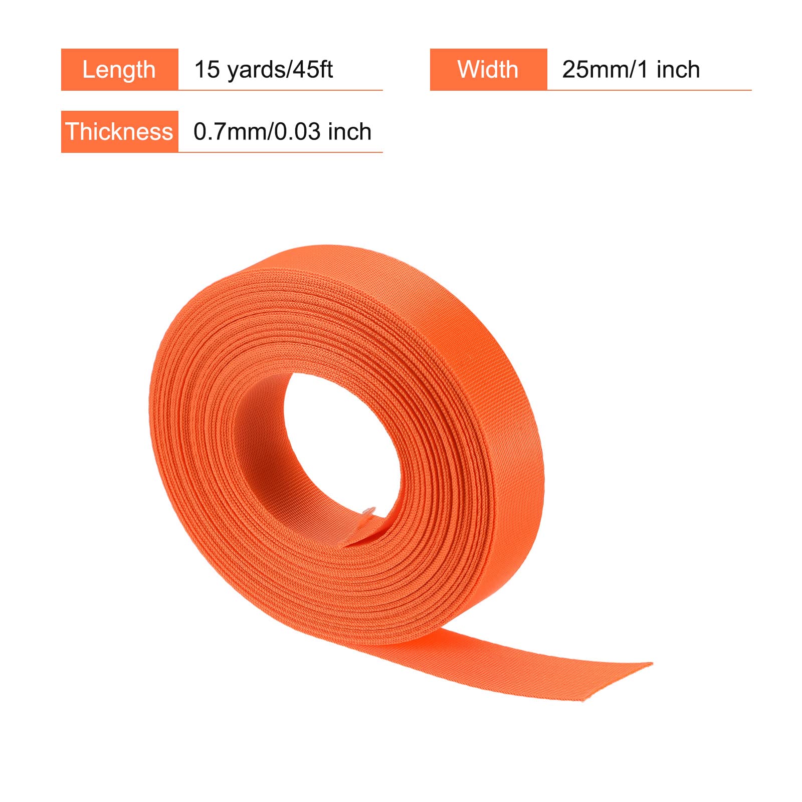 1 Inch x 15 Yards Bright Orange Nylon Webbing Strap - Heavy Duty Flat Cargo Strap for Backpacks, Luggage Racks & Outdoor Gear | Durable Tie Down Straps for Camping, Travel & Storage