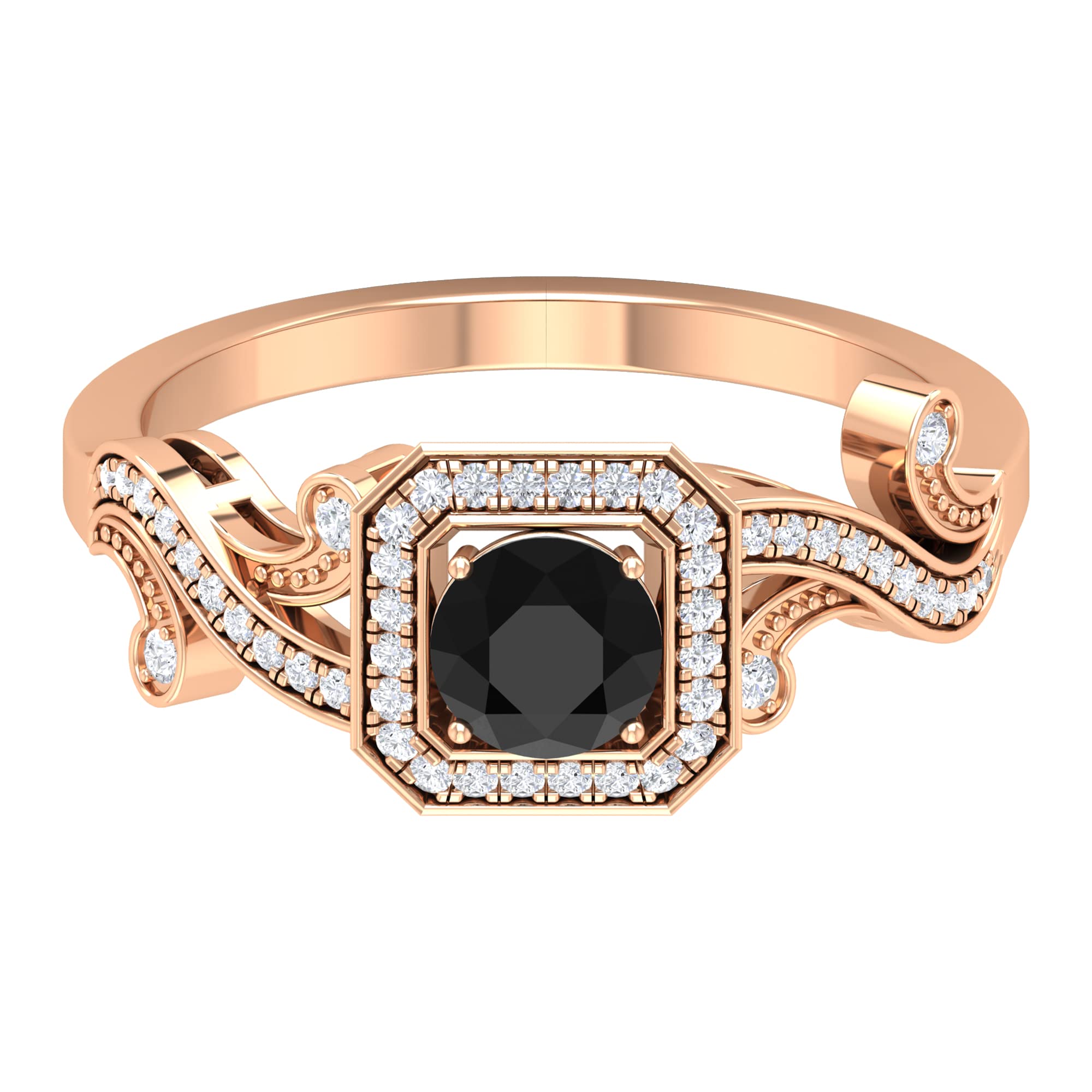August Birthstone - Natural Black Spinel & Diamond Ring in 14K Solid Gold | Vintage Style Jewelry for Women | Perfect Gift for Anniversary, Birthday & Special Occasions