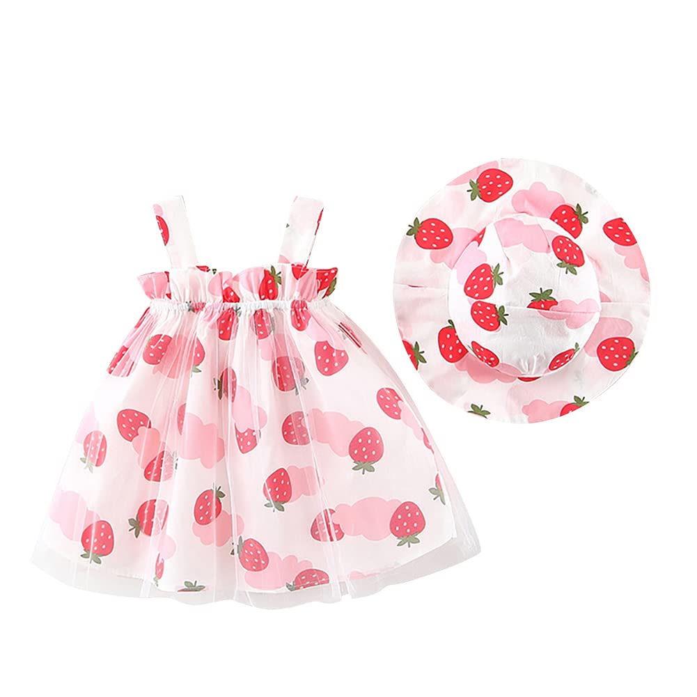 IDOPIP Baby Girl Tutu Dress - Sleeveless Backless Princess Party Sundress with Flower Bow & Straw Hat Set | Summer Birthday, Photo Shoot, Beach Outfit, Easter Dress