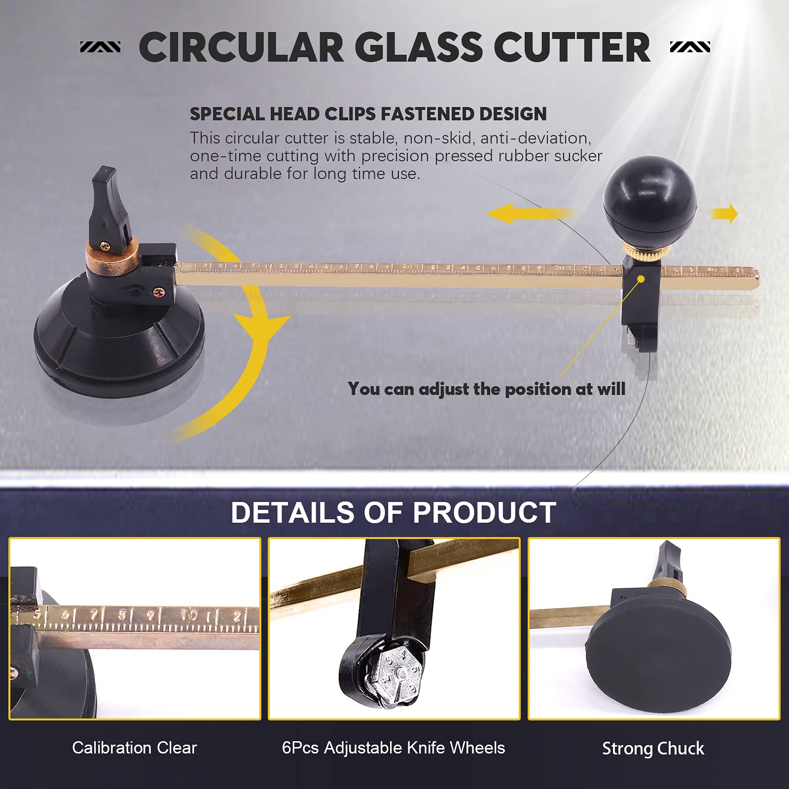 9-Piece Glass Cutting Tool Set with Adjustable Circular Cutter, Running Pliers & Carbide Tips (2mm-20mm) – Includes 3 Bonus Blades for DIY Mosaic, Mirror & Tile Projects – Perfect for Home Renovation & Crafting