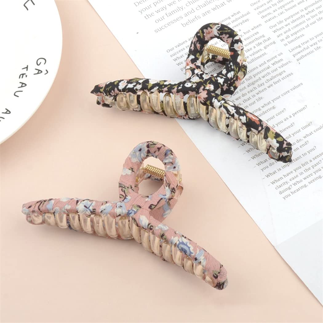 SOWUNO 5PCS Large Acrylic Hair Claw Clips - Non-Slip Strong Hold Hair Jaw Clamps with Floral Print for Women & Girls | Perfect for Updos, Ponytails & Everyday Hairstyles