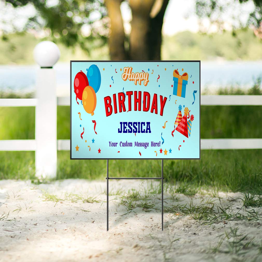 Custom Personalized Happy Birthday Yard Sign for Girls - Rose & Blue Design - Single-Sided Print - 24x18 Inches - Perfect for Outdoor Celebrations, Parties & Special Events