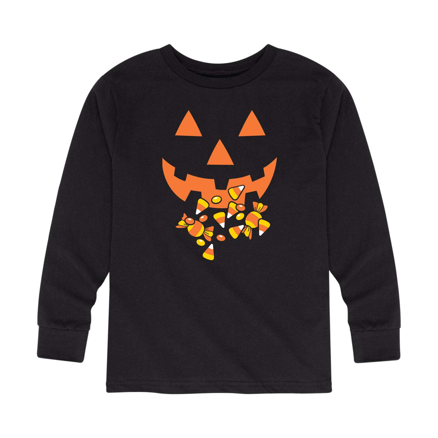 Pumpkin Candy Face Youth Long Sleeve T-Shirt - Cute Halloween Graphic Tee for Boys & Girls - Perfect for Fall Festivals, Trick or Treating & Autumn Outfits