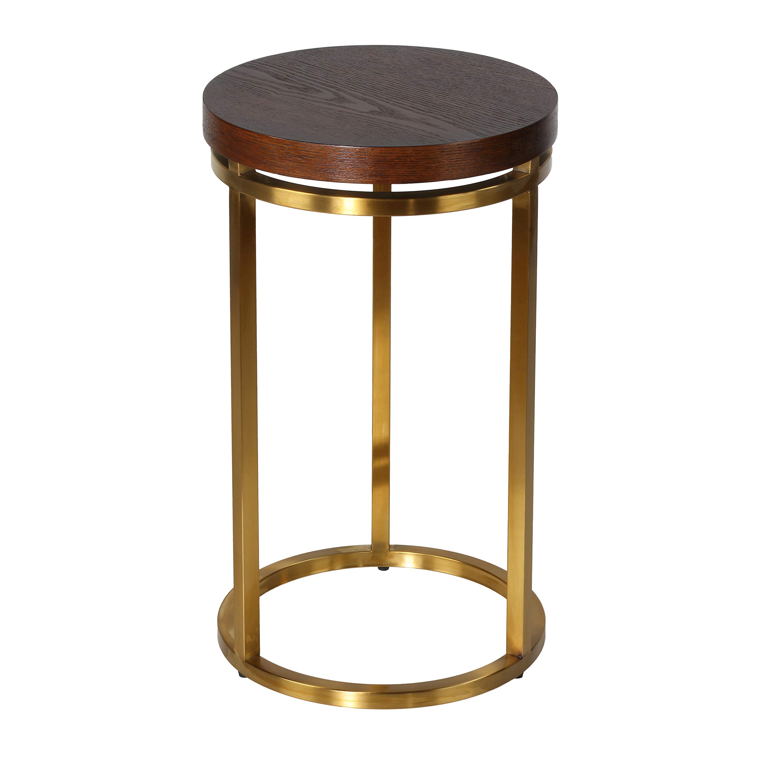 Cortesi Home Kufu Gold Stainless Steel and Wood Round Side Table - 14
