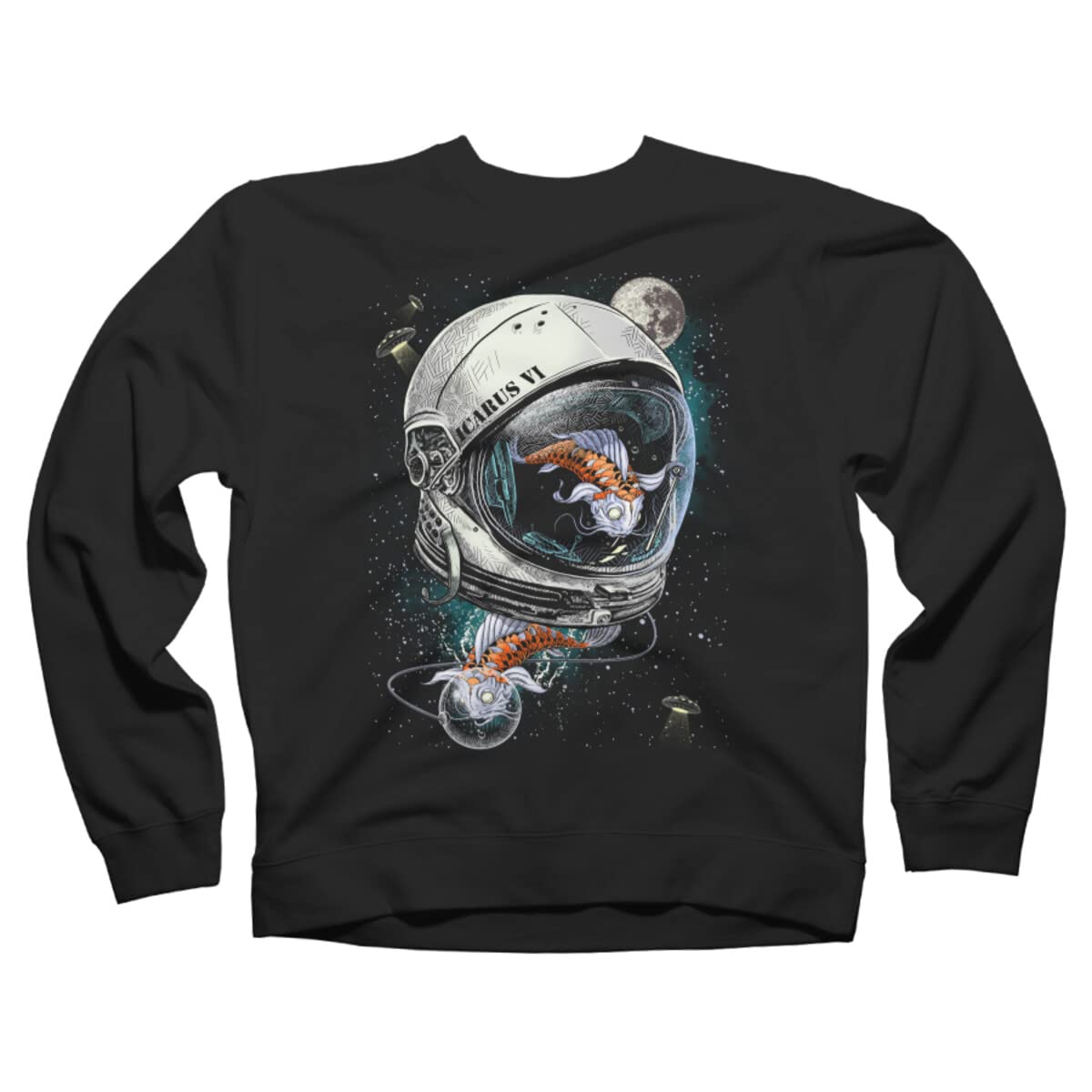 Design By Humans Unisex Space Koi Graphic Sweatshirt | Comfortable Cotton Pullover for Men & Women | Perfect for Casual Wear, Street Style & Gifts