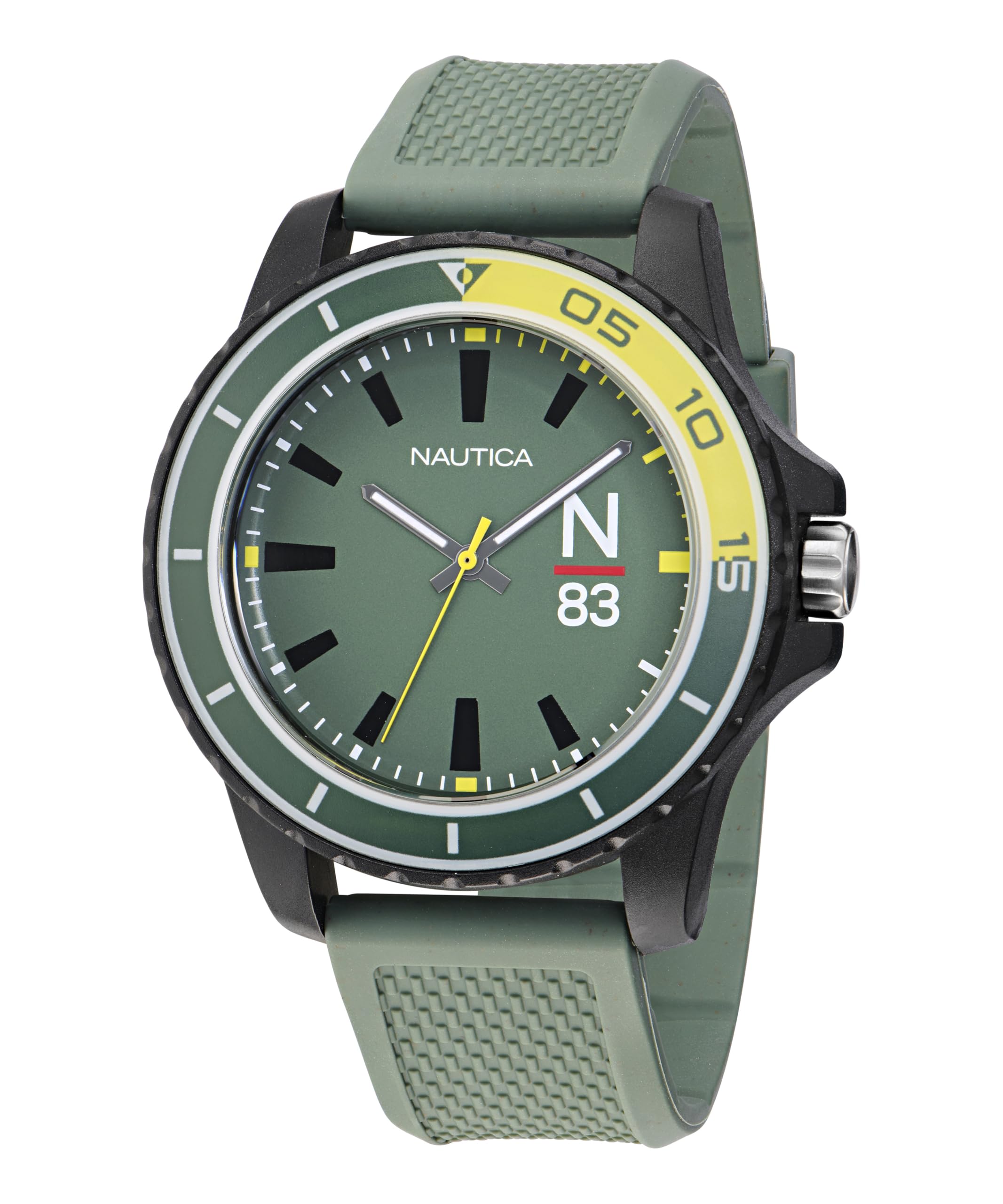 Nautica Men's NAPFWF304 Finn World Military Green Wheat PU Fiber Strap Watch - Waterproof Casual & Dress Watch for Outdoor, Office & Everyday Wear