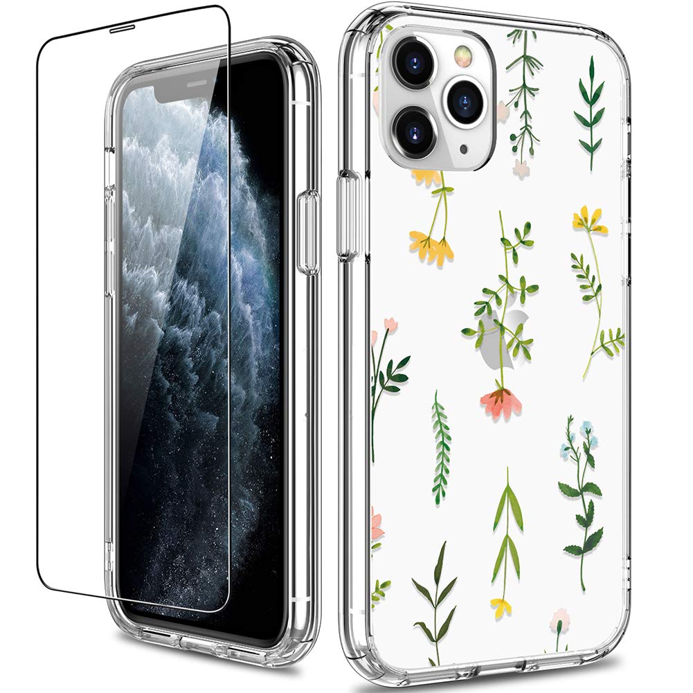 GiiKa iPhone 11 Pro Max Case with Screen Protector - Heavy Duty Clear Shockproof Phone Cover for Women, Floral Design Hard PC Case with TPU Bumper - Perfect for Everyday Protection & Outdoor Activities