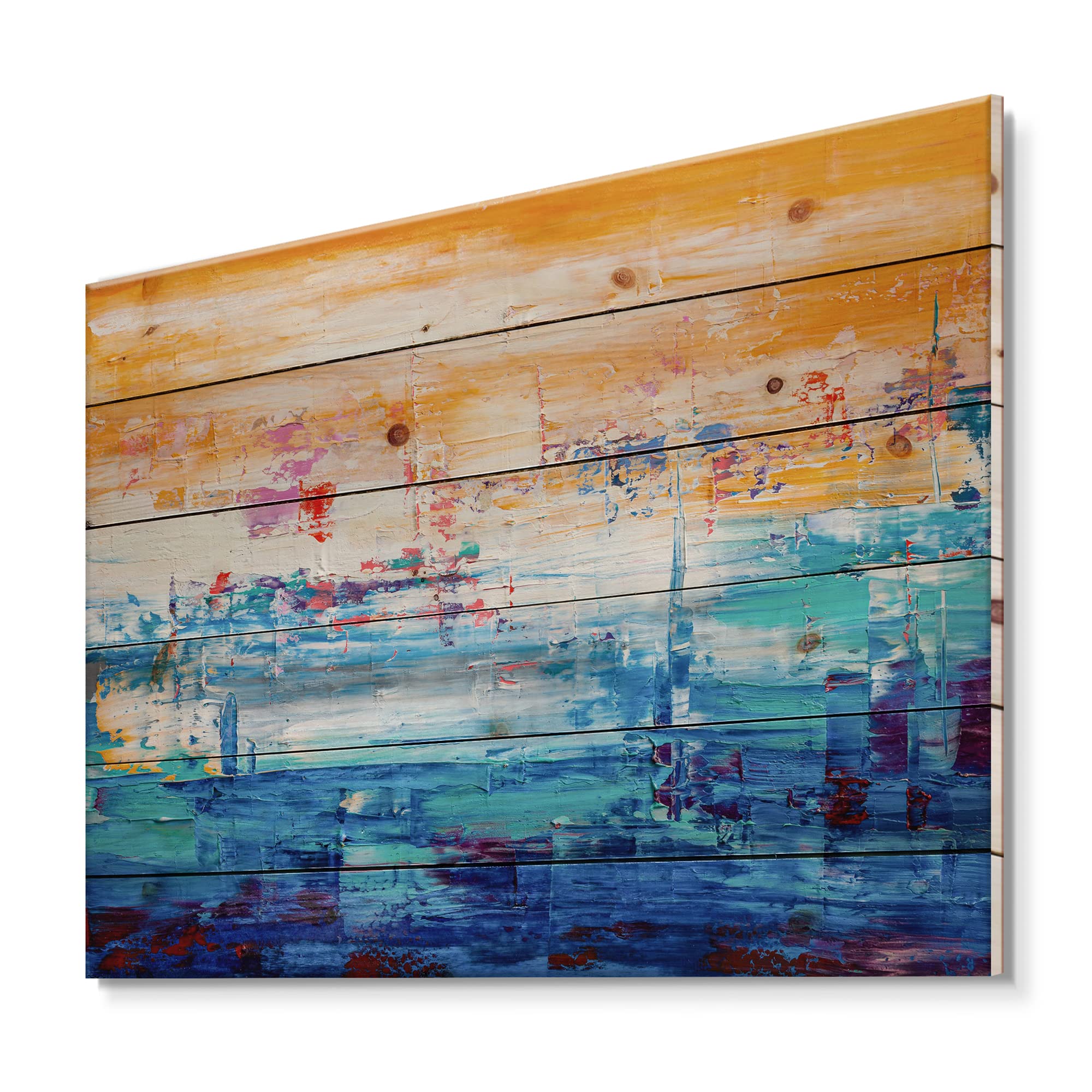 Abstract Blue and Orange Wood Wall Art - Modern Contemporary Wooden Wall Decor, Large Pine Wood Panel Print for Living Room, Bedroom & Office