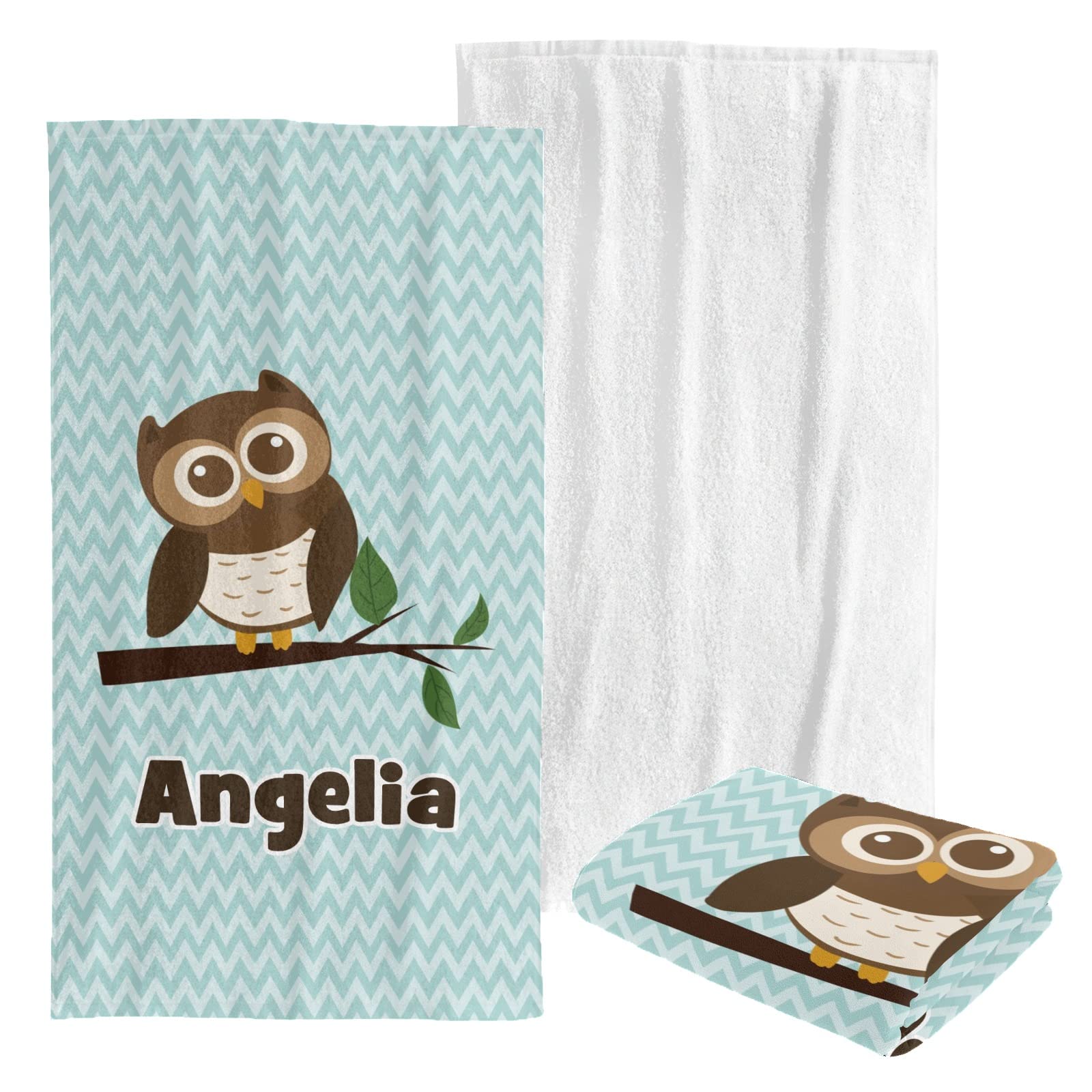 Custom Personalized Beach Towel - Soft Quick-Dry Bath Towel Blanket for Swimming, Sunbathing & Travel - Blue Check Owl Design for Kids, Men, Women - Perfect for Pool, Beach & Vacation Gifts