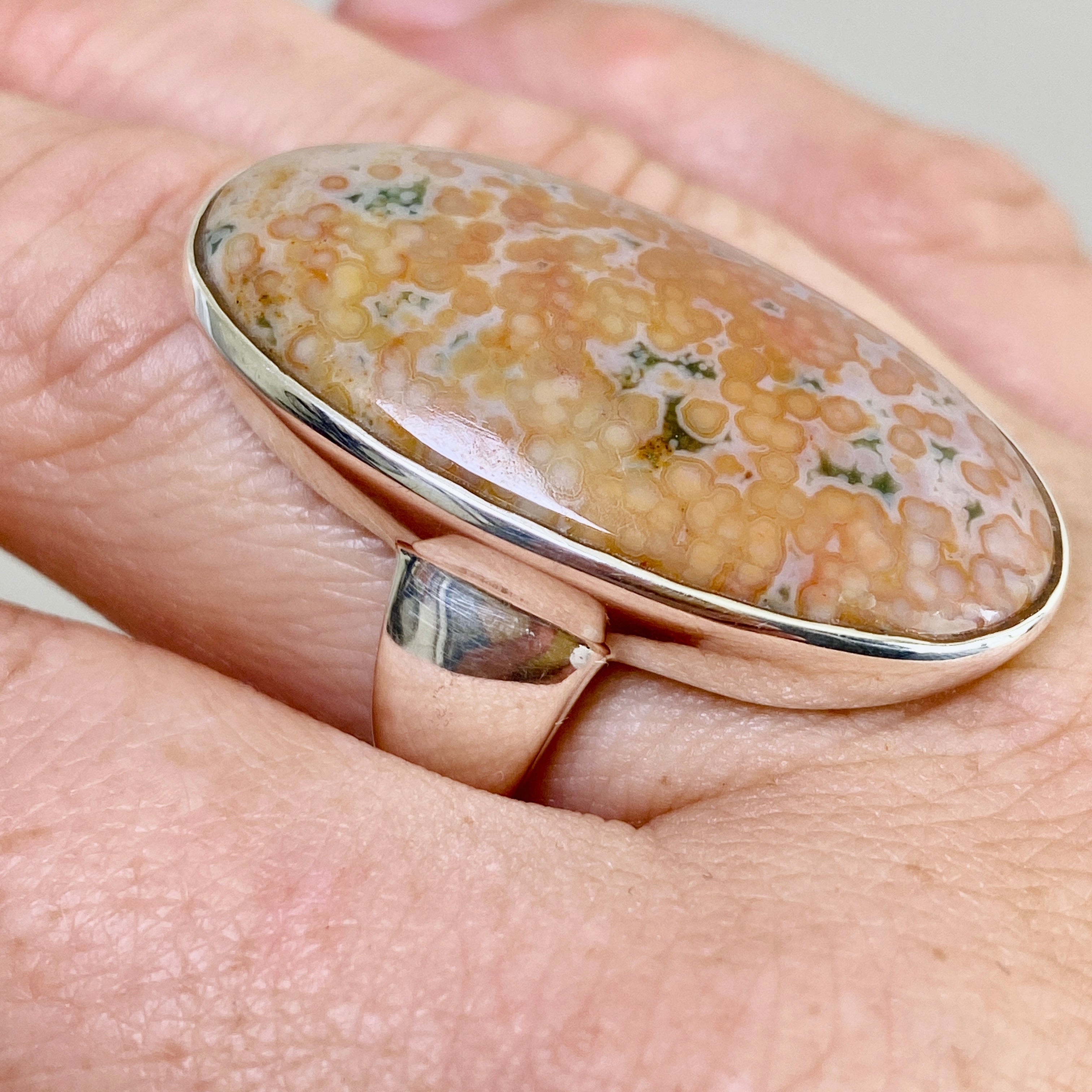 Ocean Jasper Oval Cabochon Ring - Size 9.5 - Natural Stone Jewelry - PRGJ853 - Perfect for Boho Fashion & Spiritual Healing